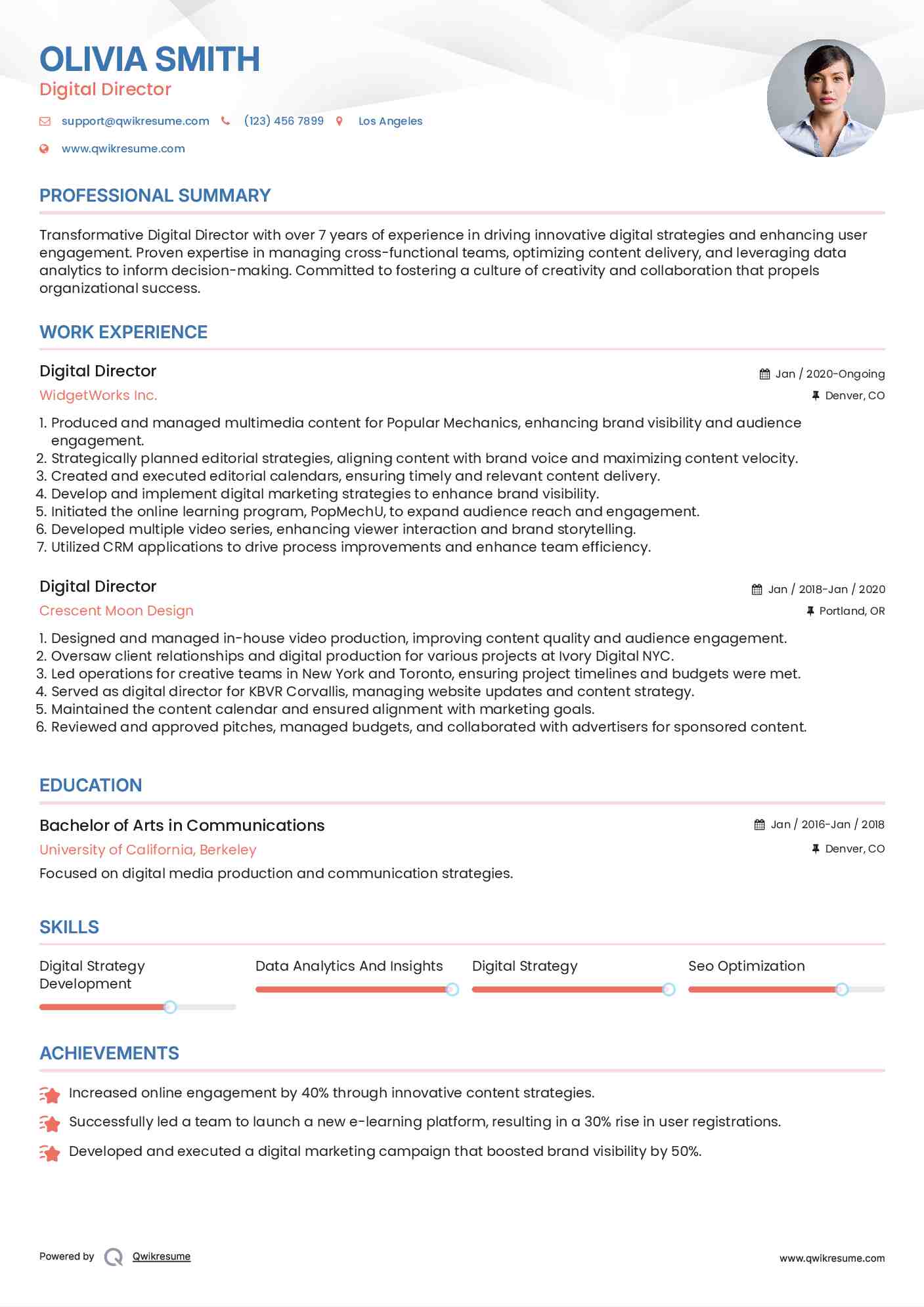 Digital Director Resume Format