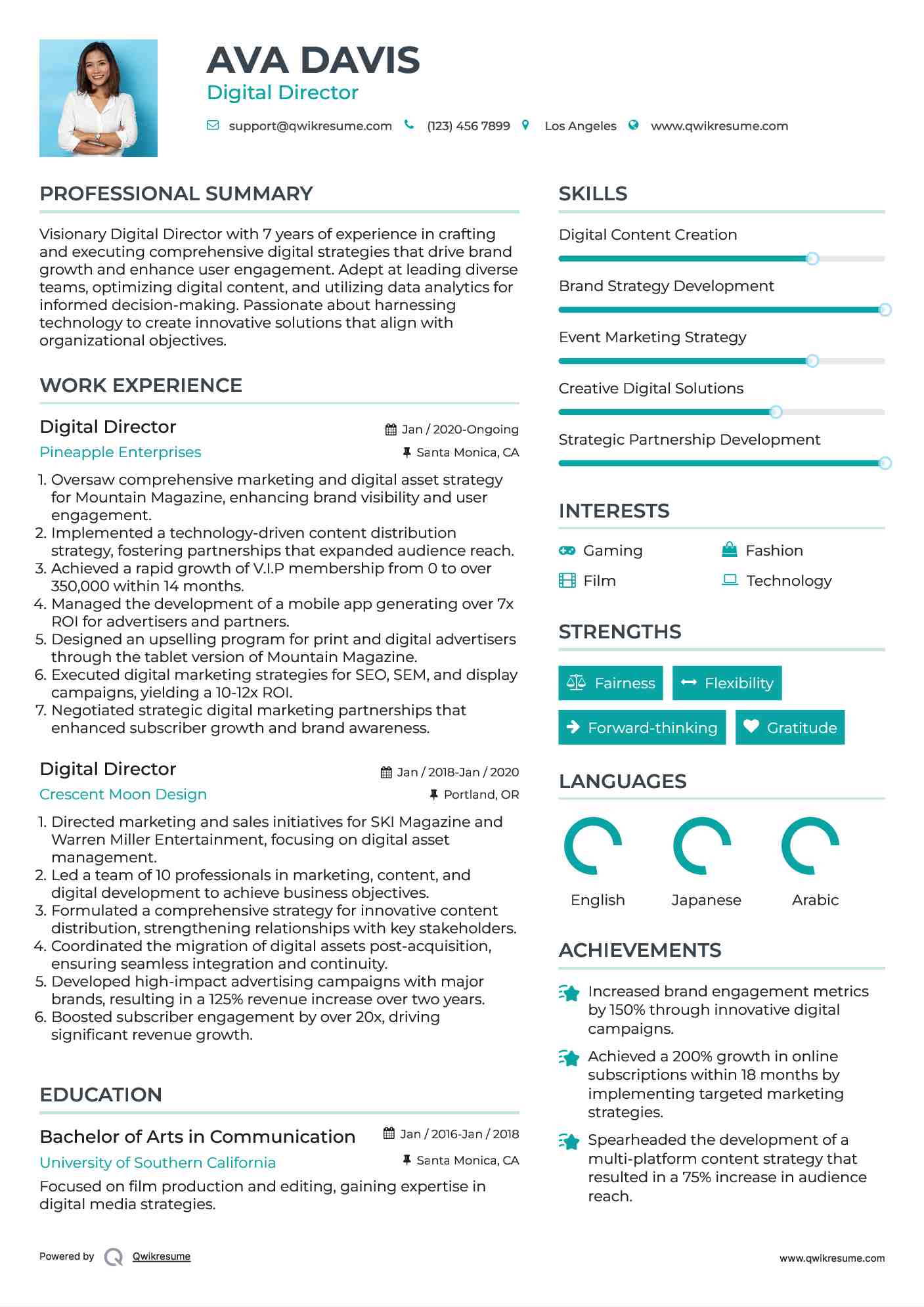 Digital Director Resume Example