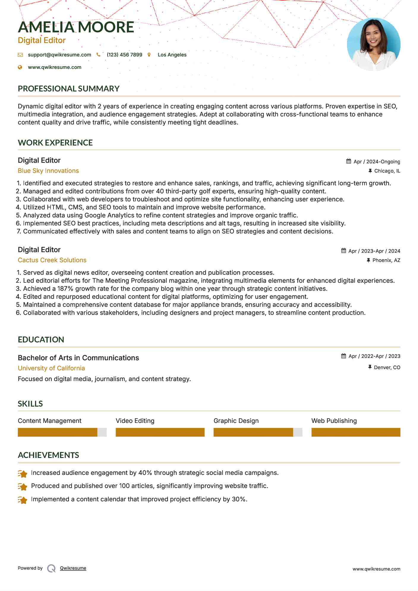 Digital Editor Resume Format