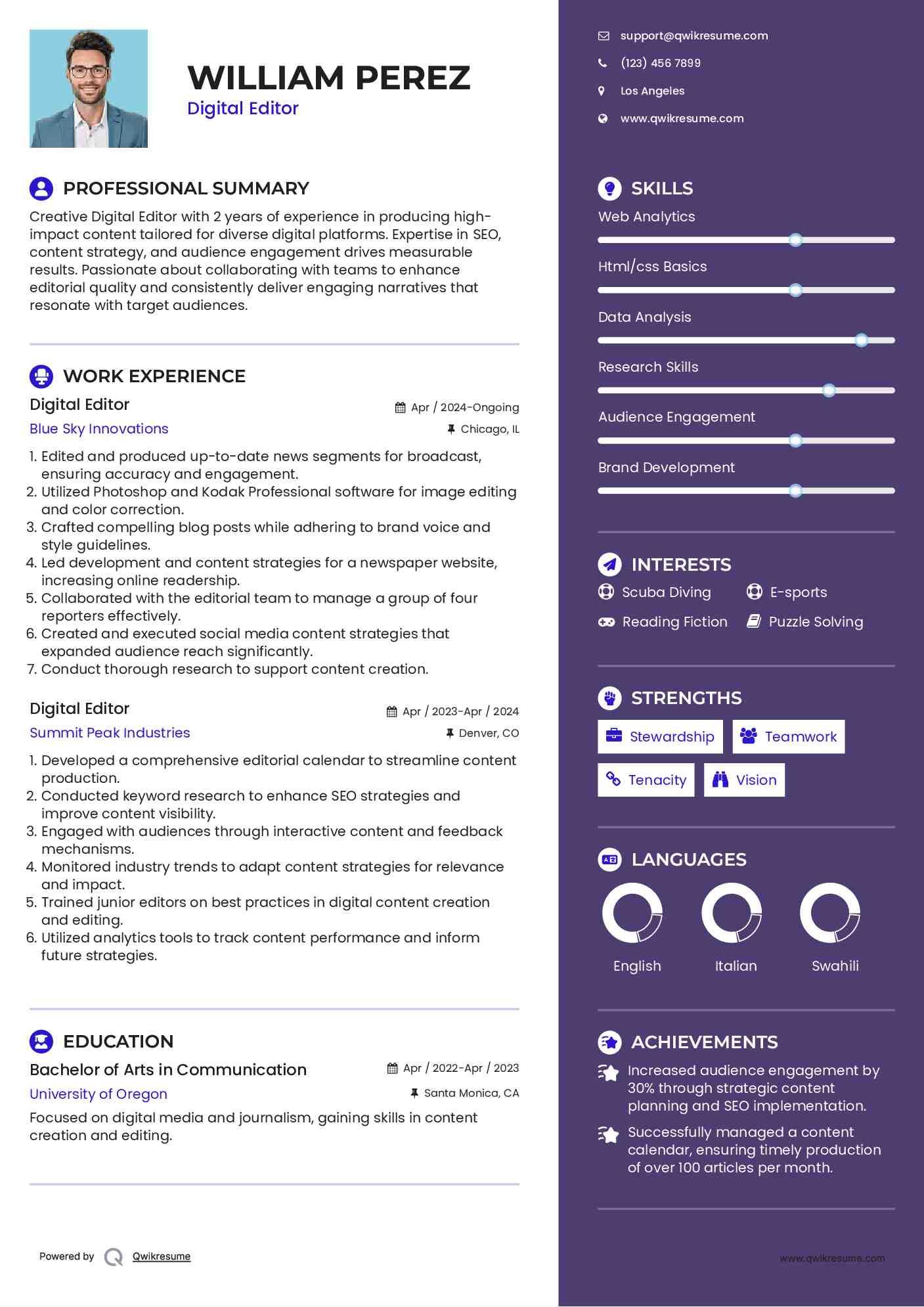 Digital Editor Resume Format