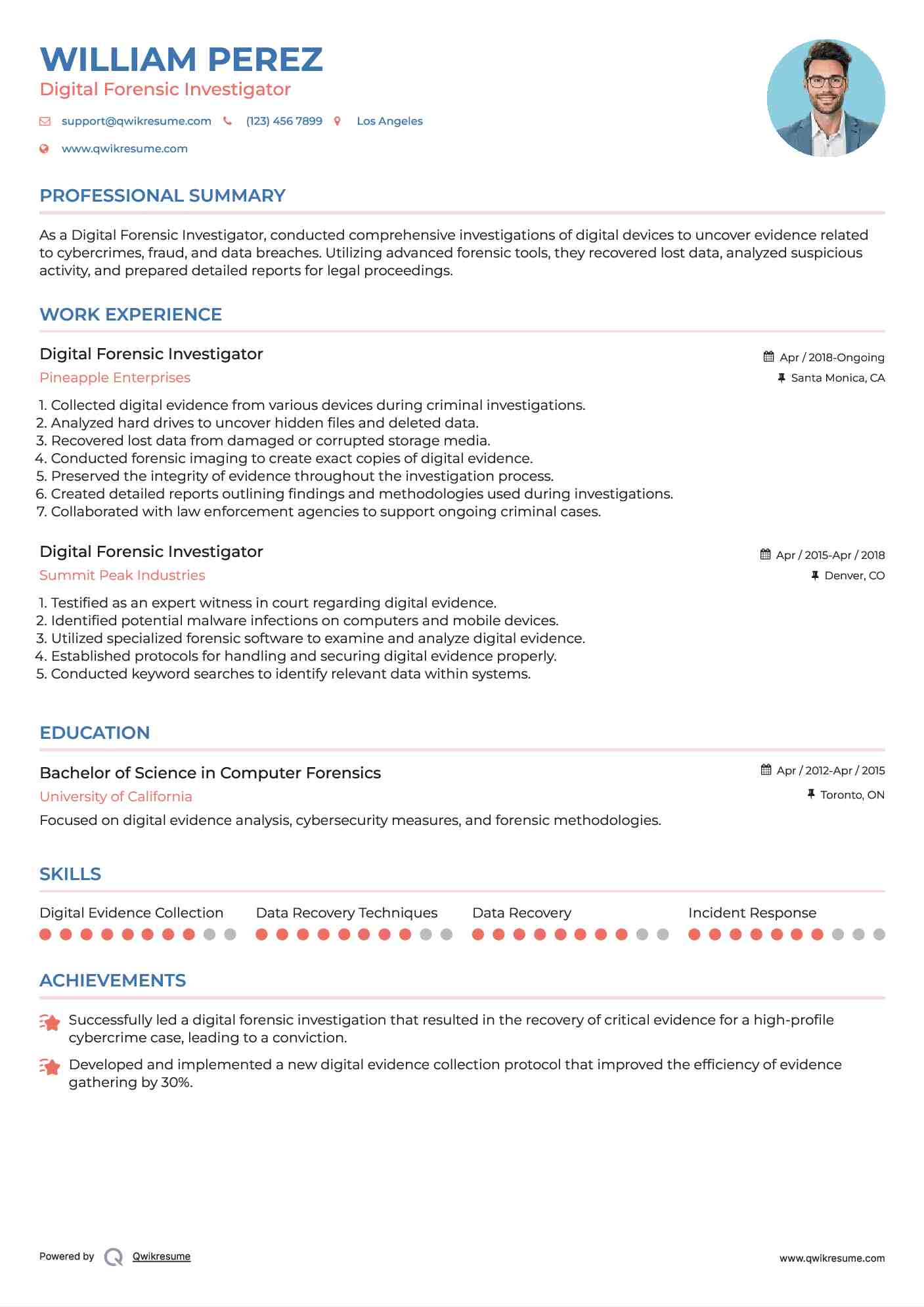 Digital Forensic Investigator Resume Model
