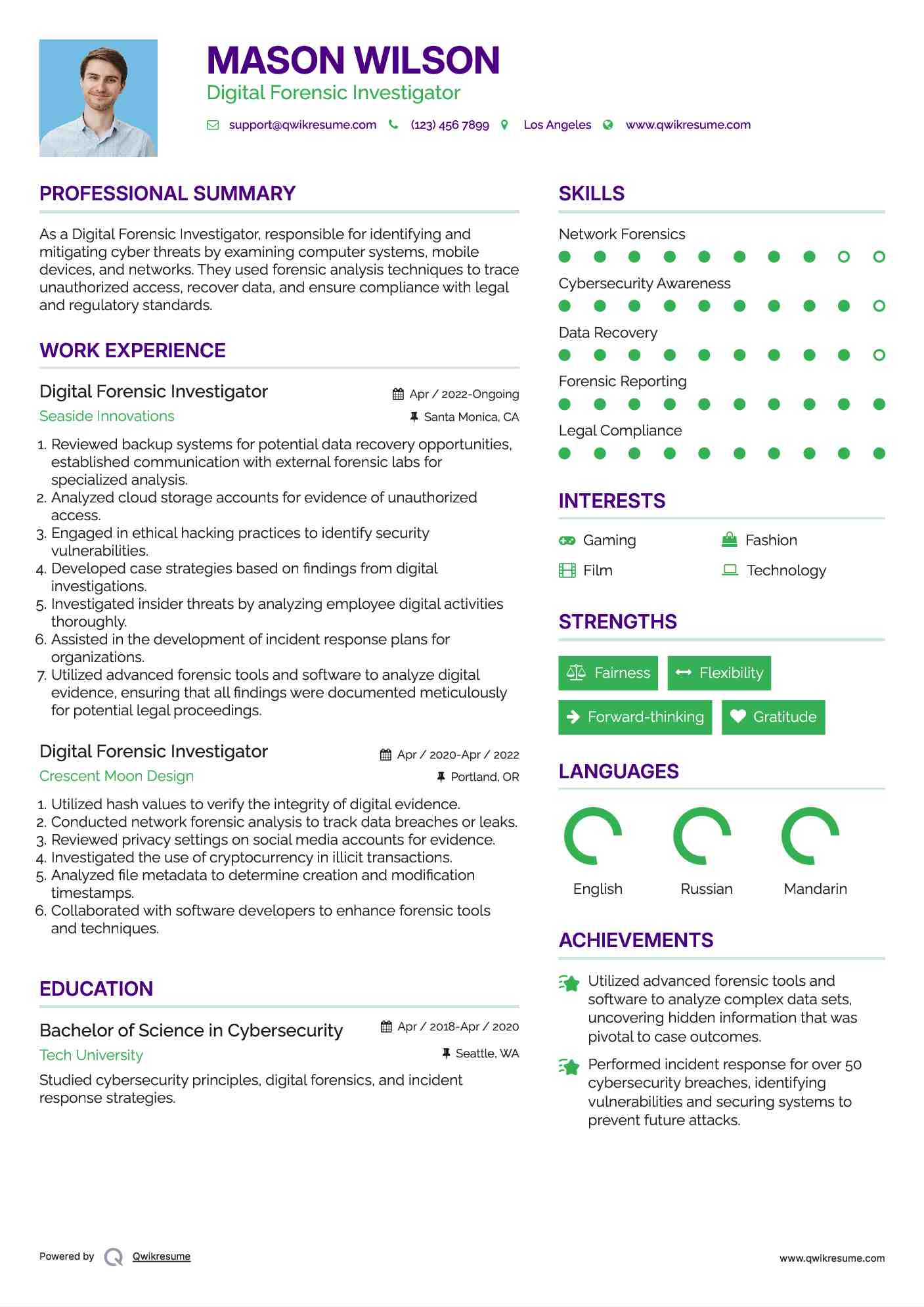 Digital Forensic Investigator Resume Model