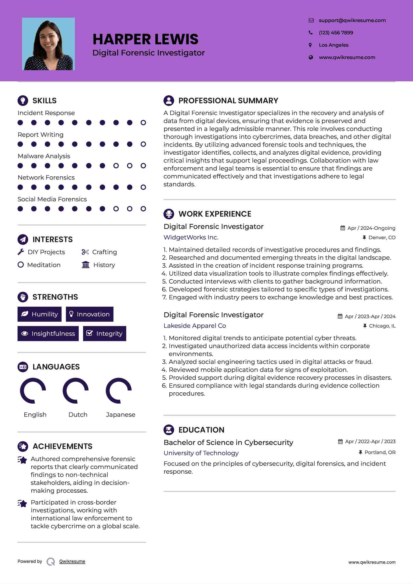Digital Forensic Investigator Resume Model