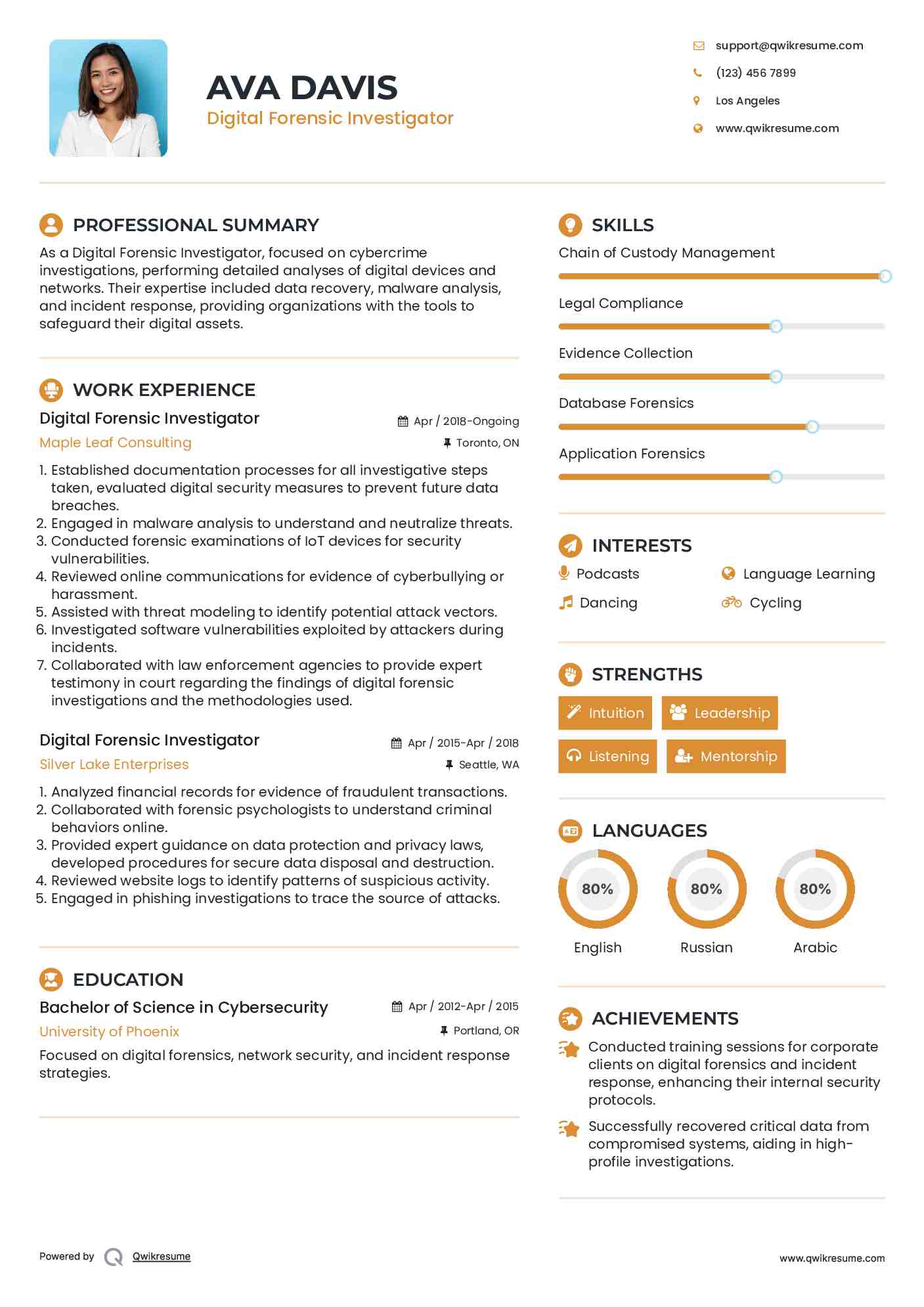 Digital Forensic Investigator Resume Format
