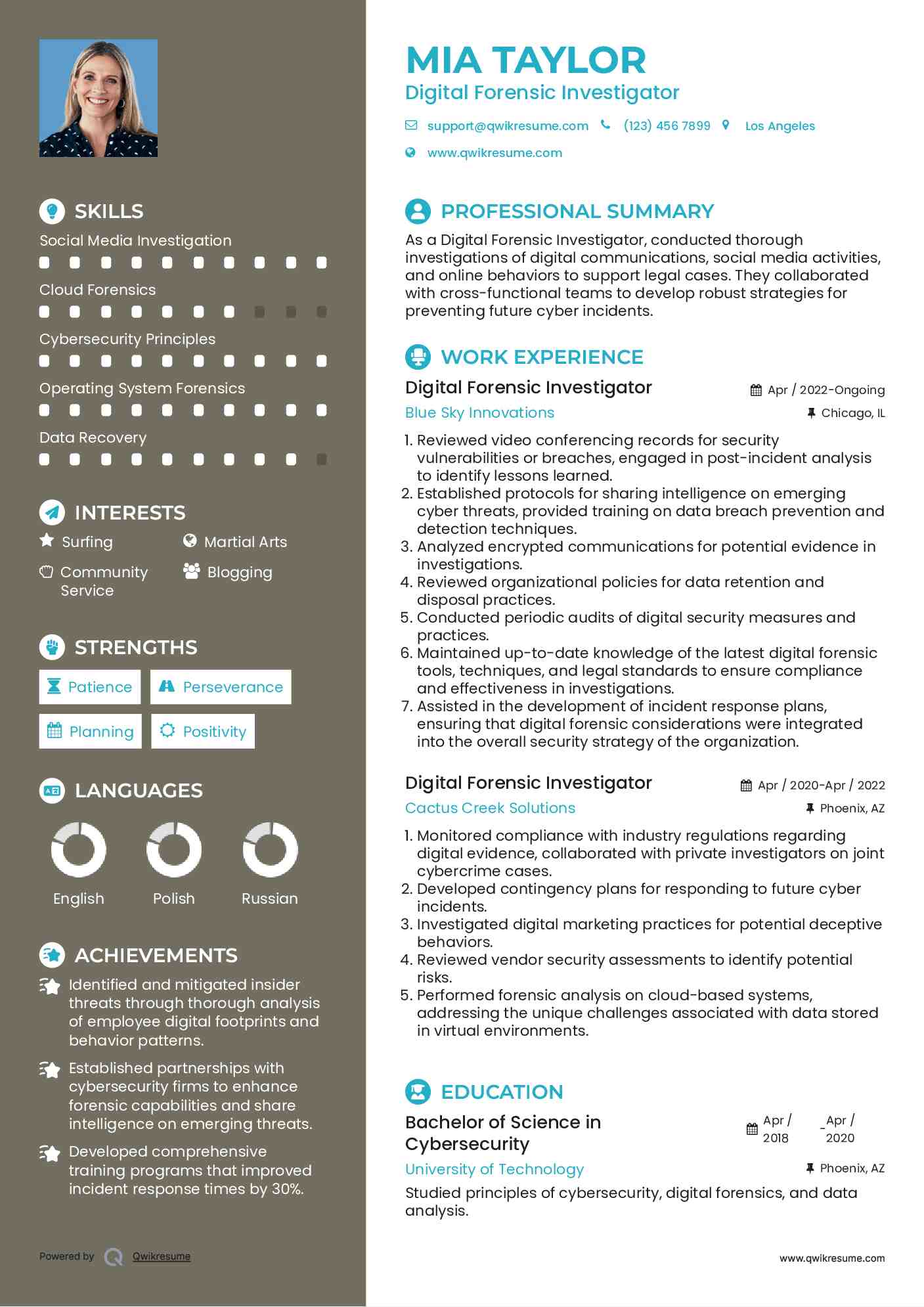 Digital Forensic Investigator Resume Sample