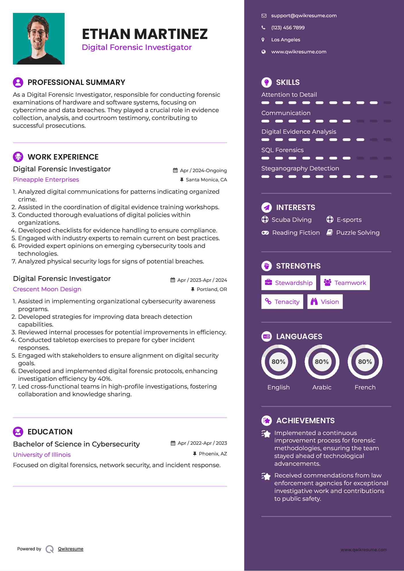 Digital Forensic Investigator Resume Model