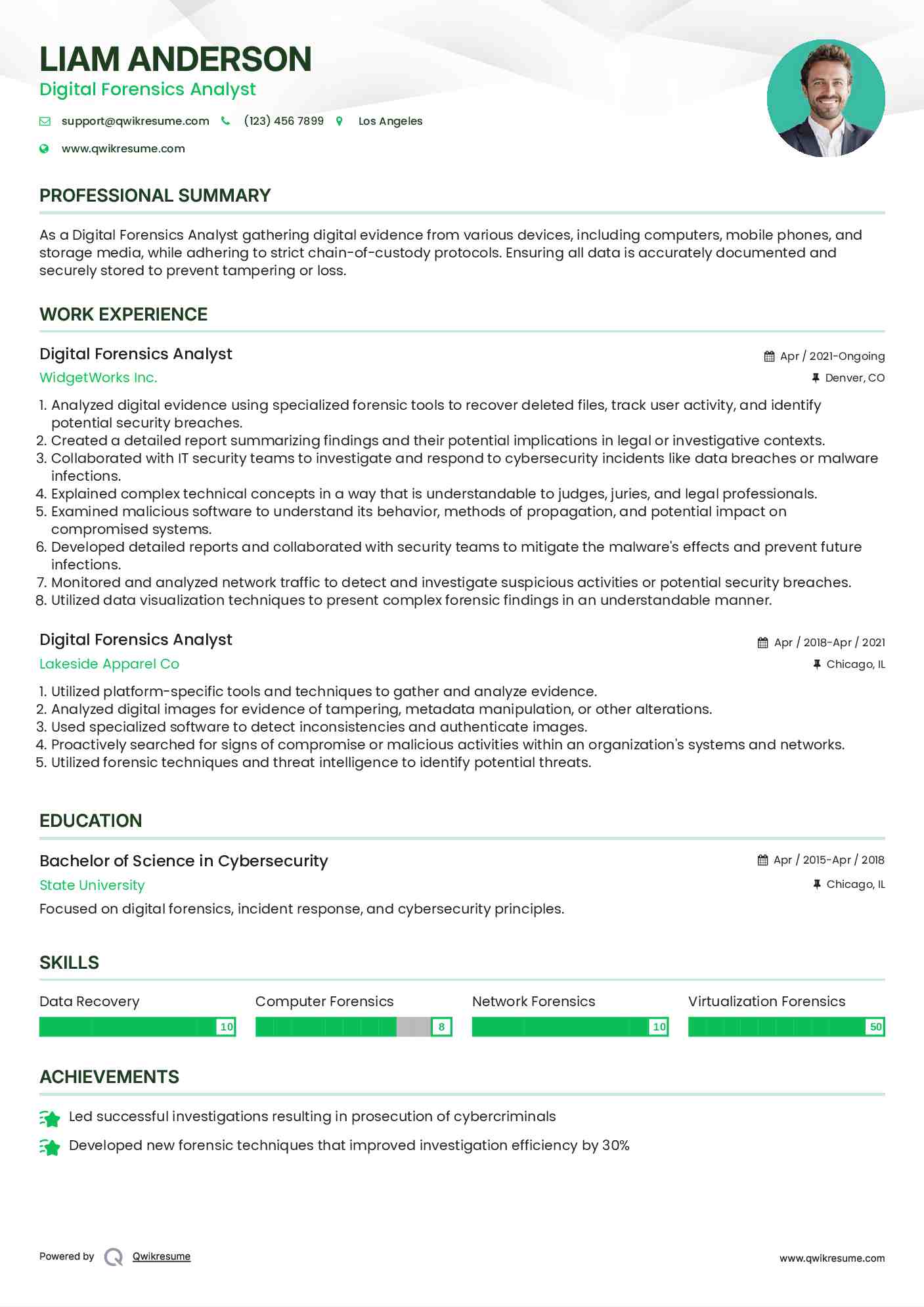 Digital Forensics Analyst Resume Sample