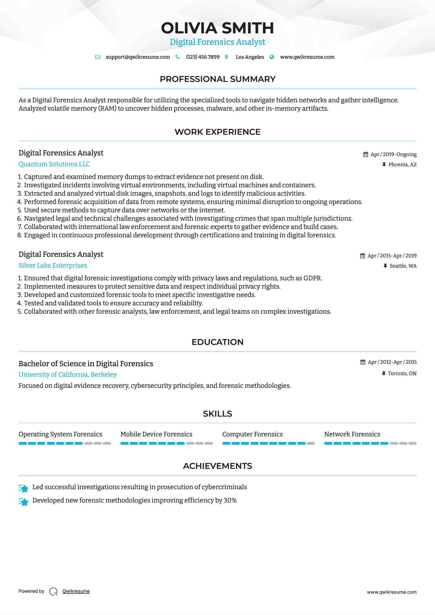 Digital Forensics Analyst Resume Example