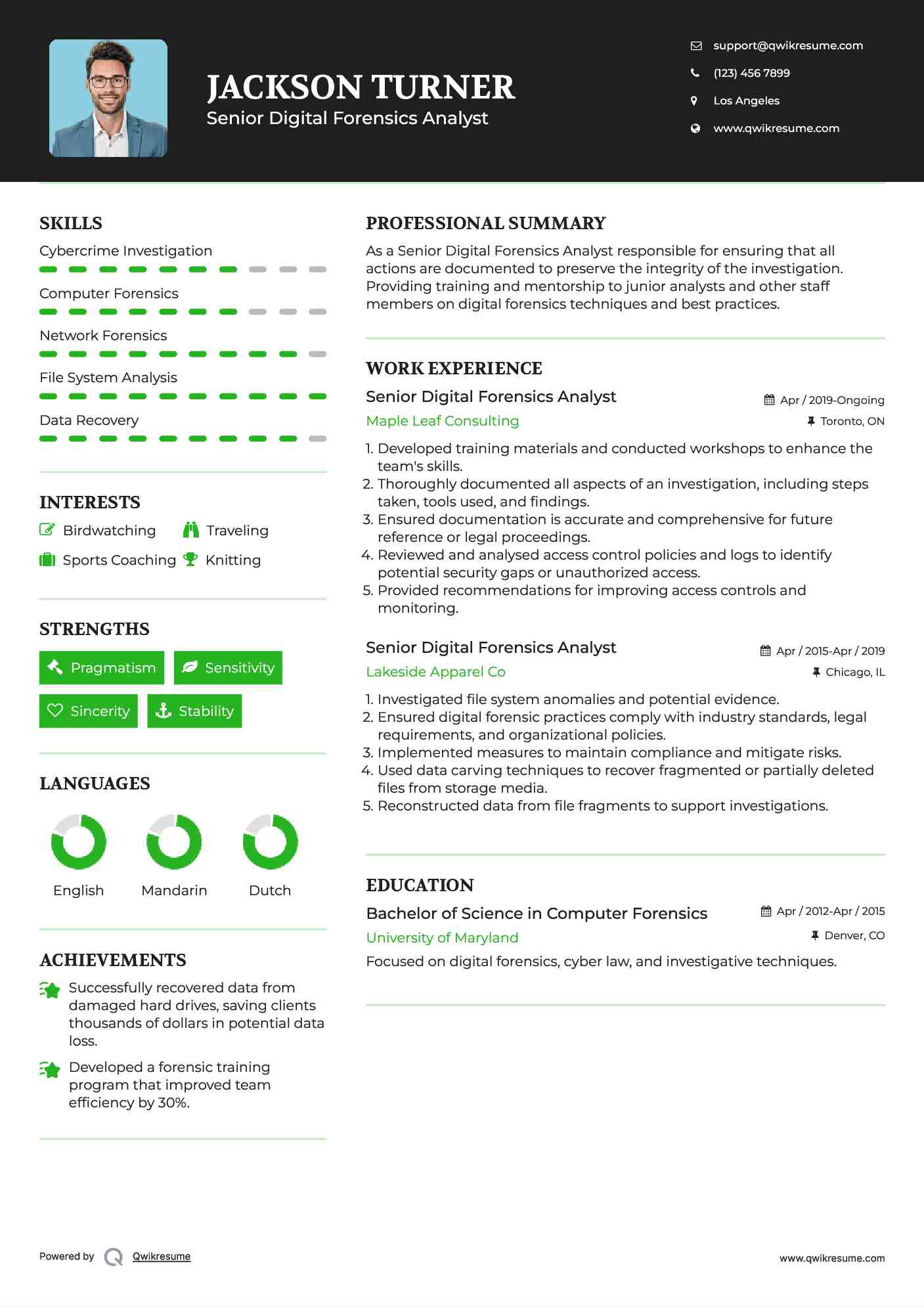 Senior Digital Forensics Analyst Resume Sample