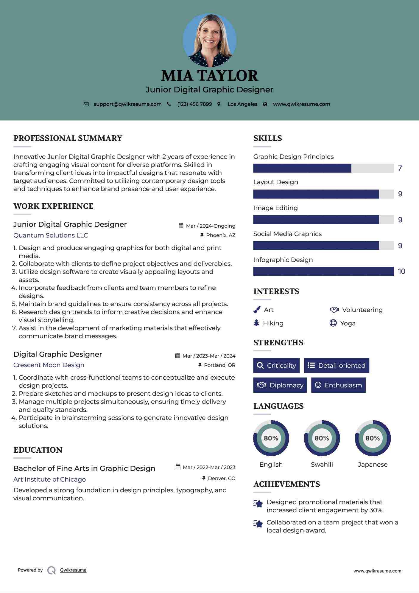 Junior Digital Graphic Designer Resume Example