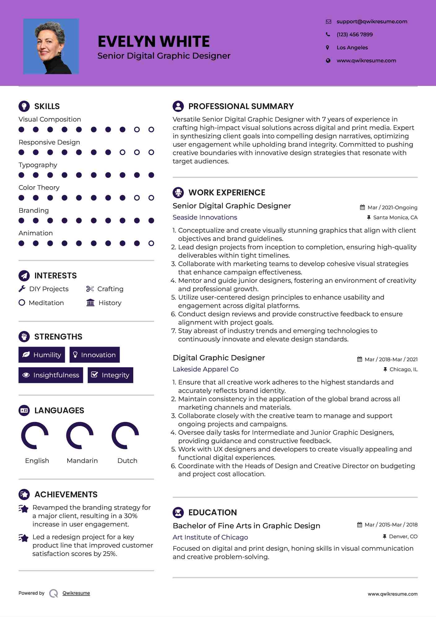 Senior Digital Graphic Designer Resume Model
