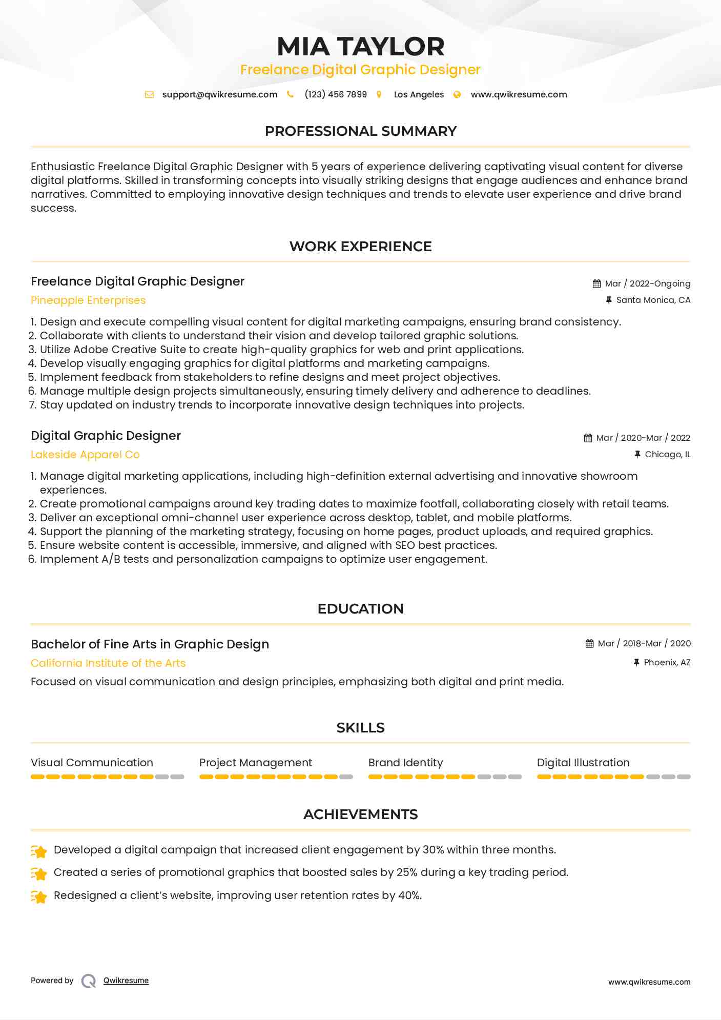 Freelance Digital Graphic Designer Resume Format