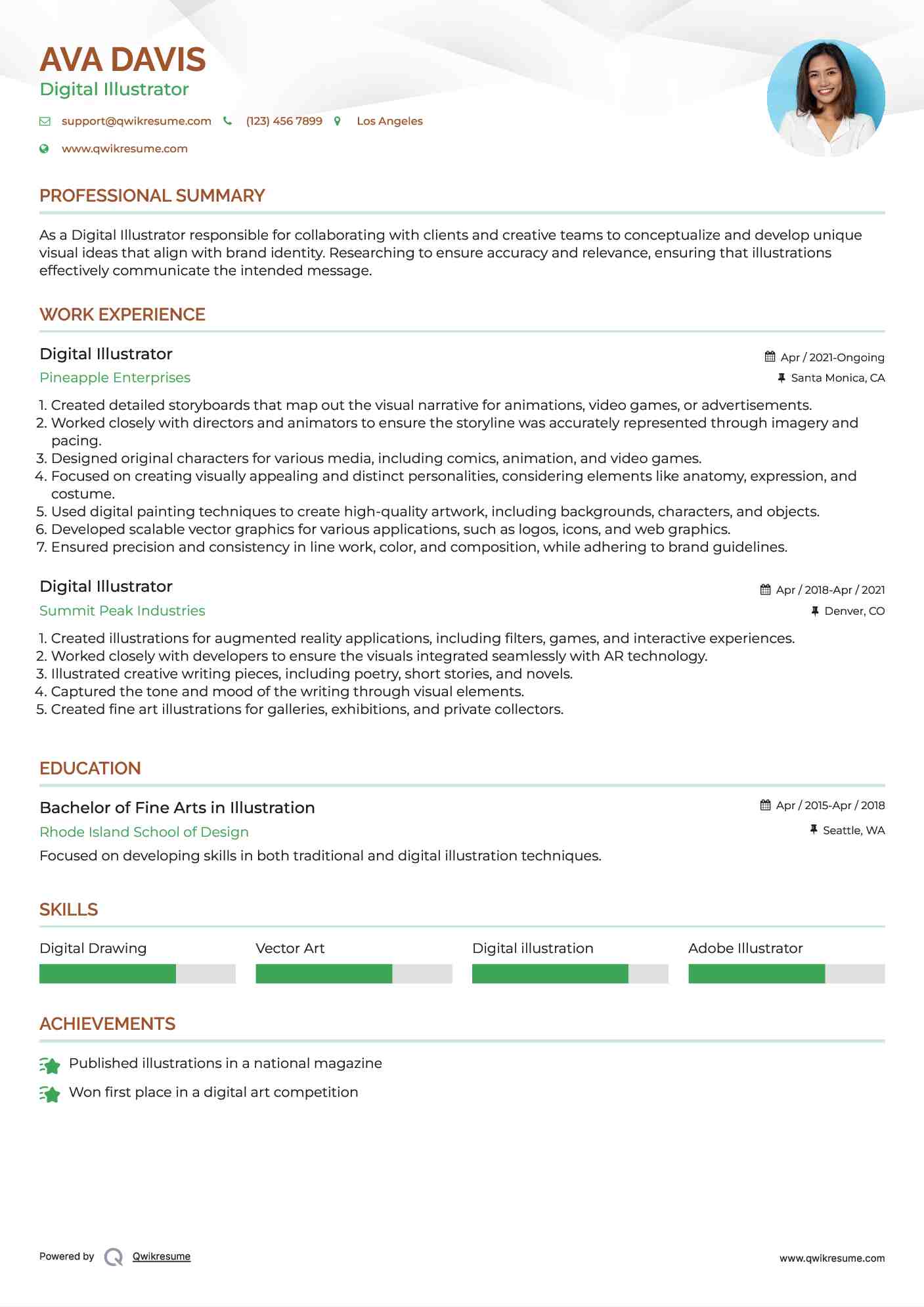 Digital Illustrator Resume Sample