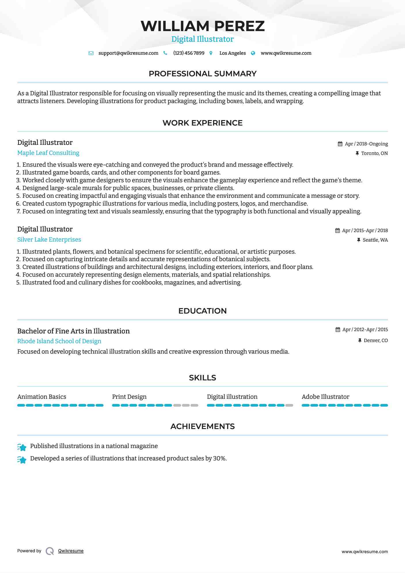 Digital Illustrator Resume Example