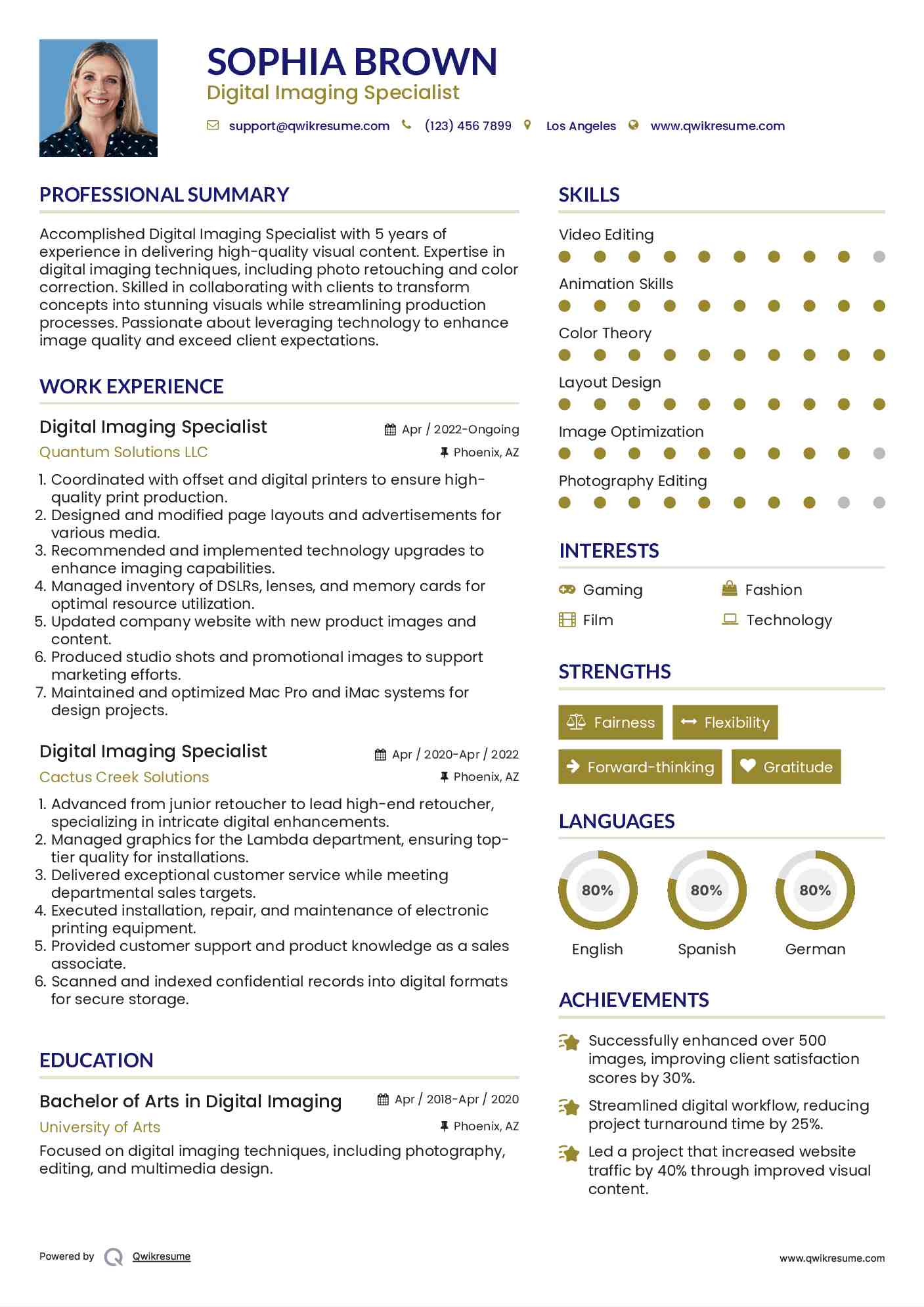 Digital Imaging Specialist Resume Model