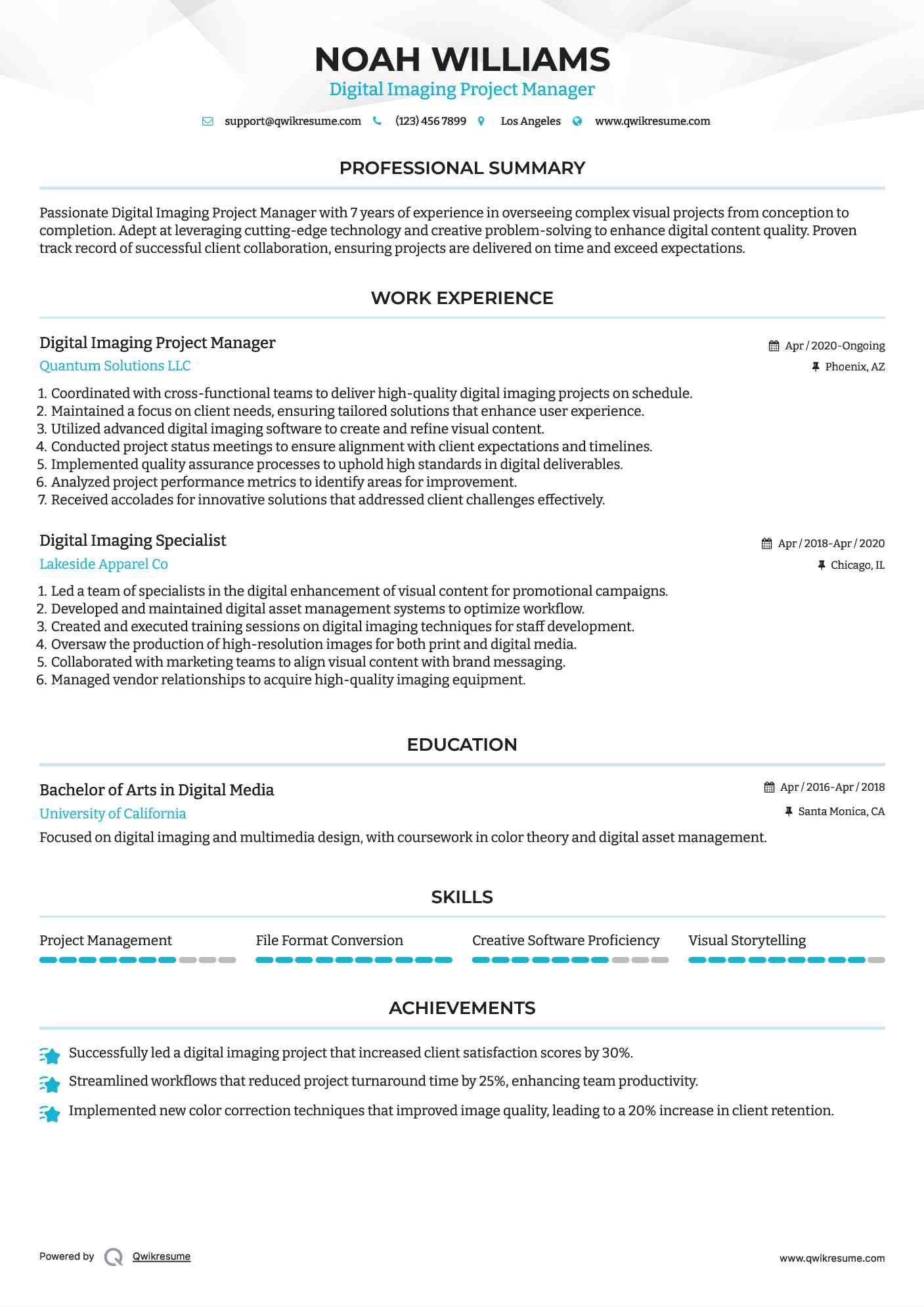 Digital Imaging Project Manager Resume Format