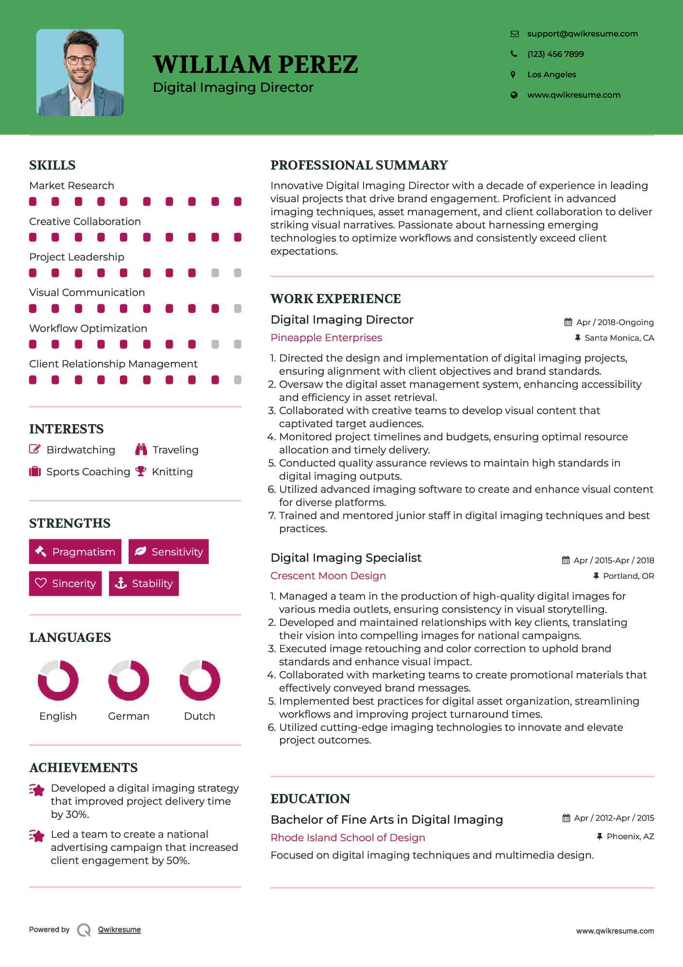 Digital Imaging Director Resume Example