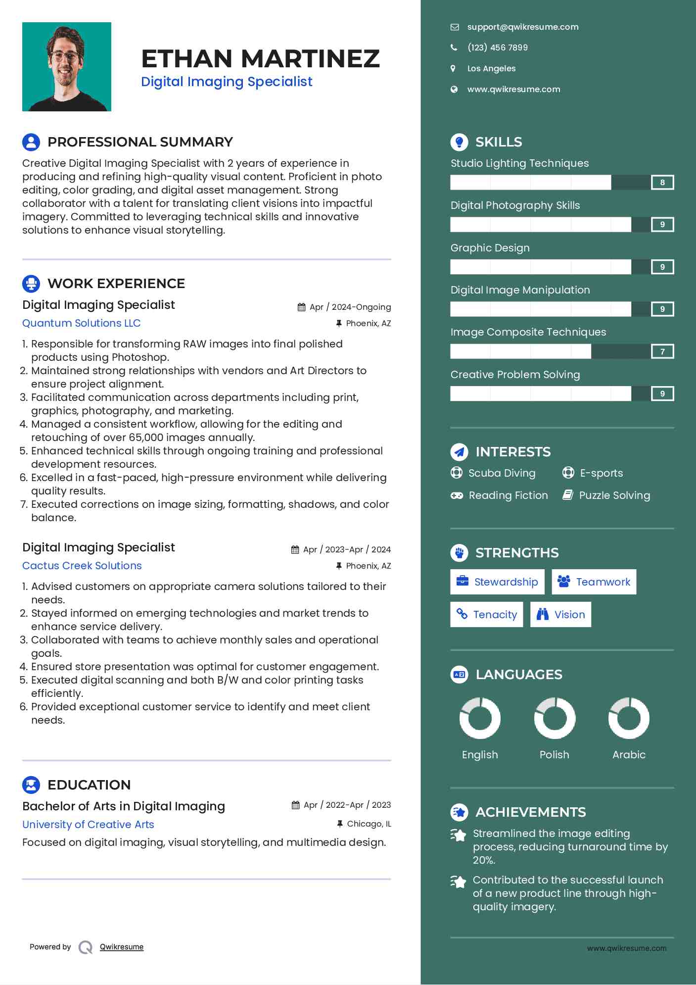 Digital Imaging Specialist Resume Template