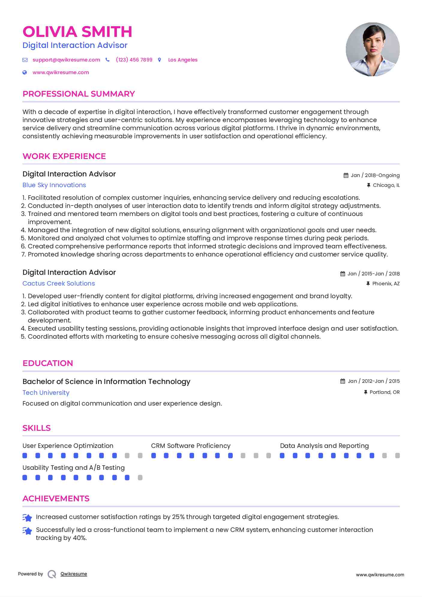 Digital Interaction Advisor Resume Example