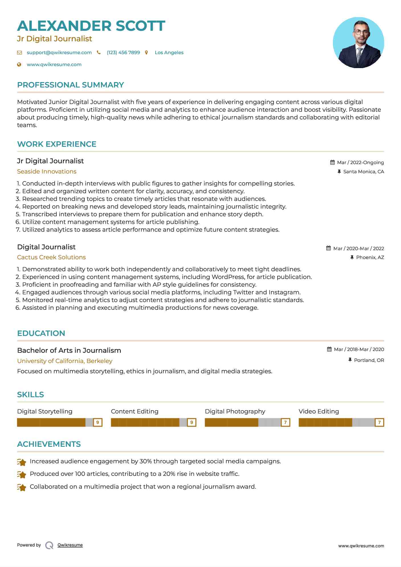 Digital Journalist Resume Model