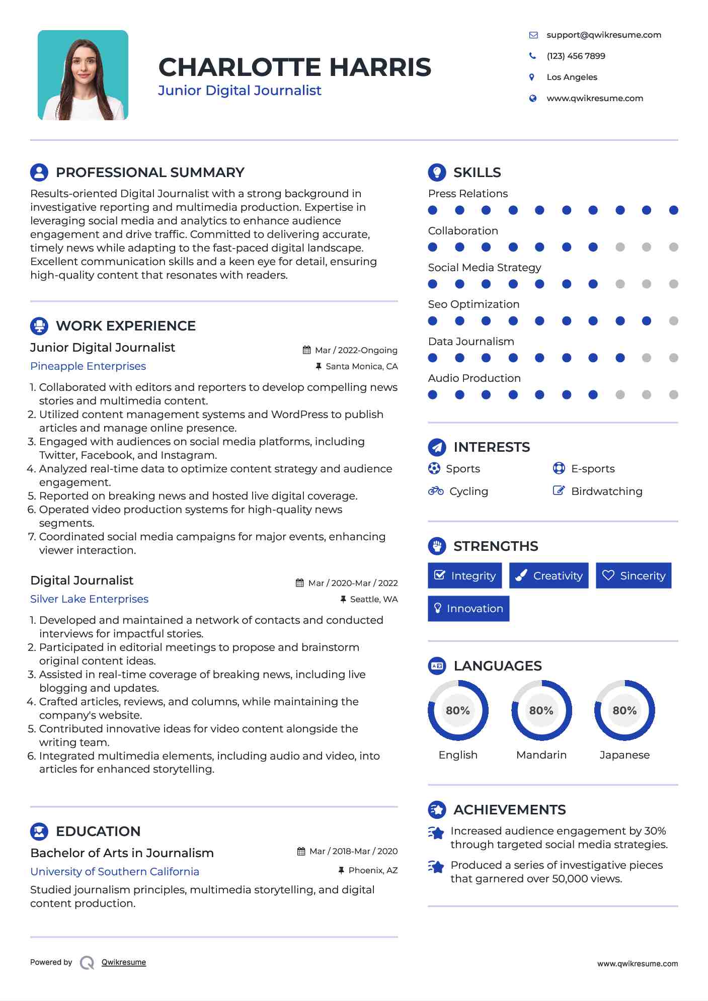 Digital Journalist Resume Format