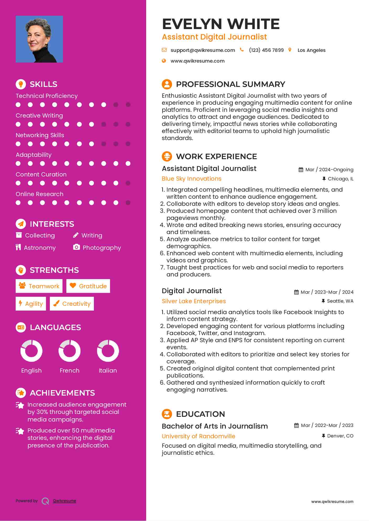 Digital Journalist Resume Template