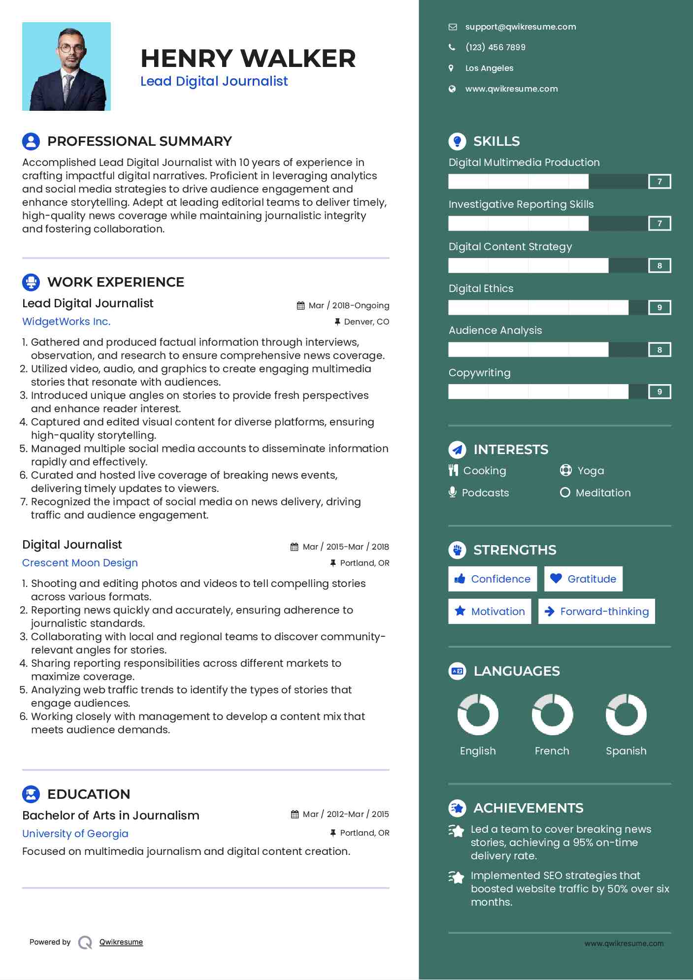 Digital Journalist Resume Sample