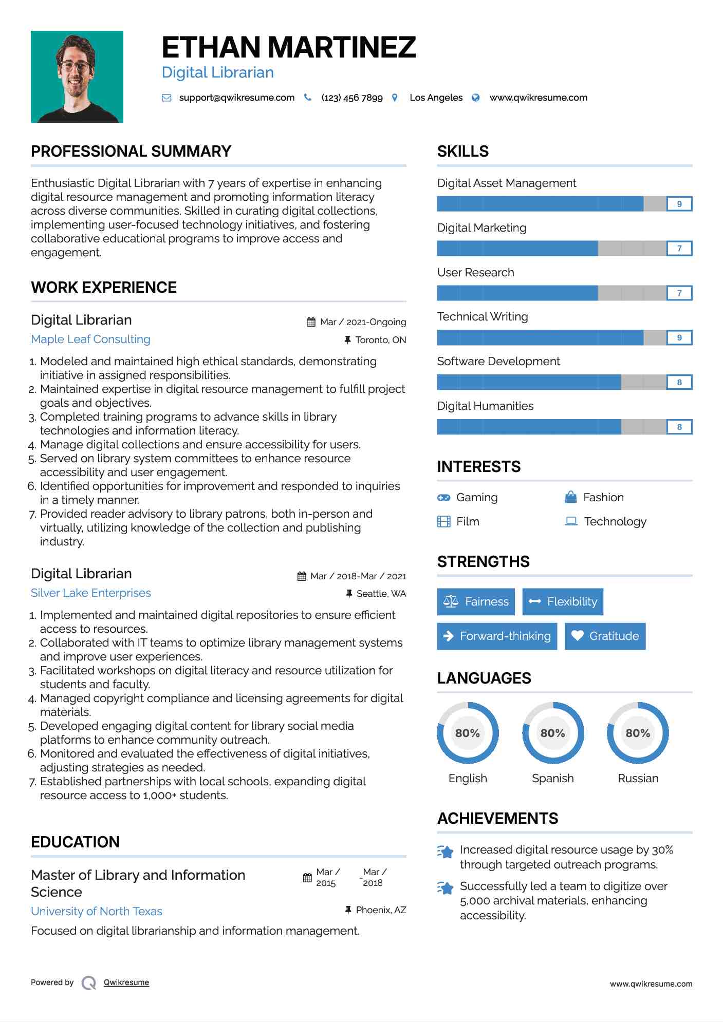 Digital Librarian Resume Template