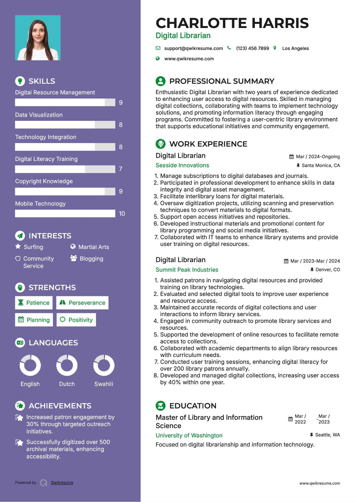 Digital Librarian Resume Template