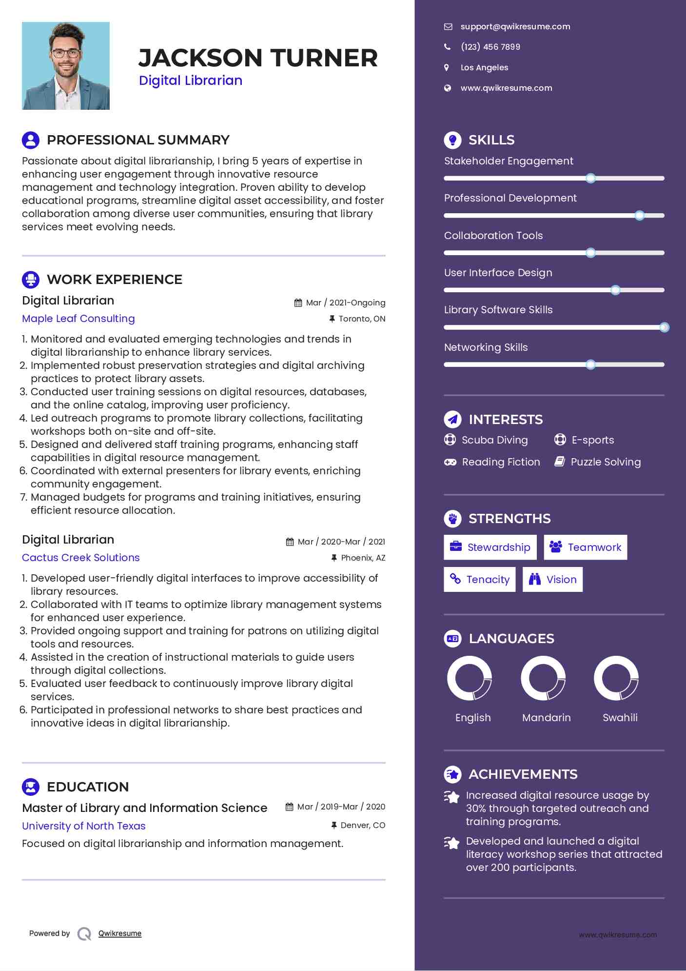 Digital Librarian Resume Model