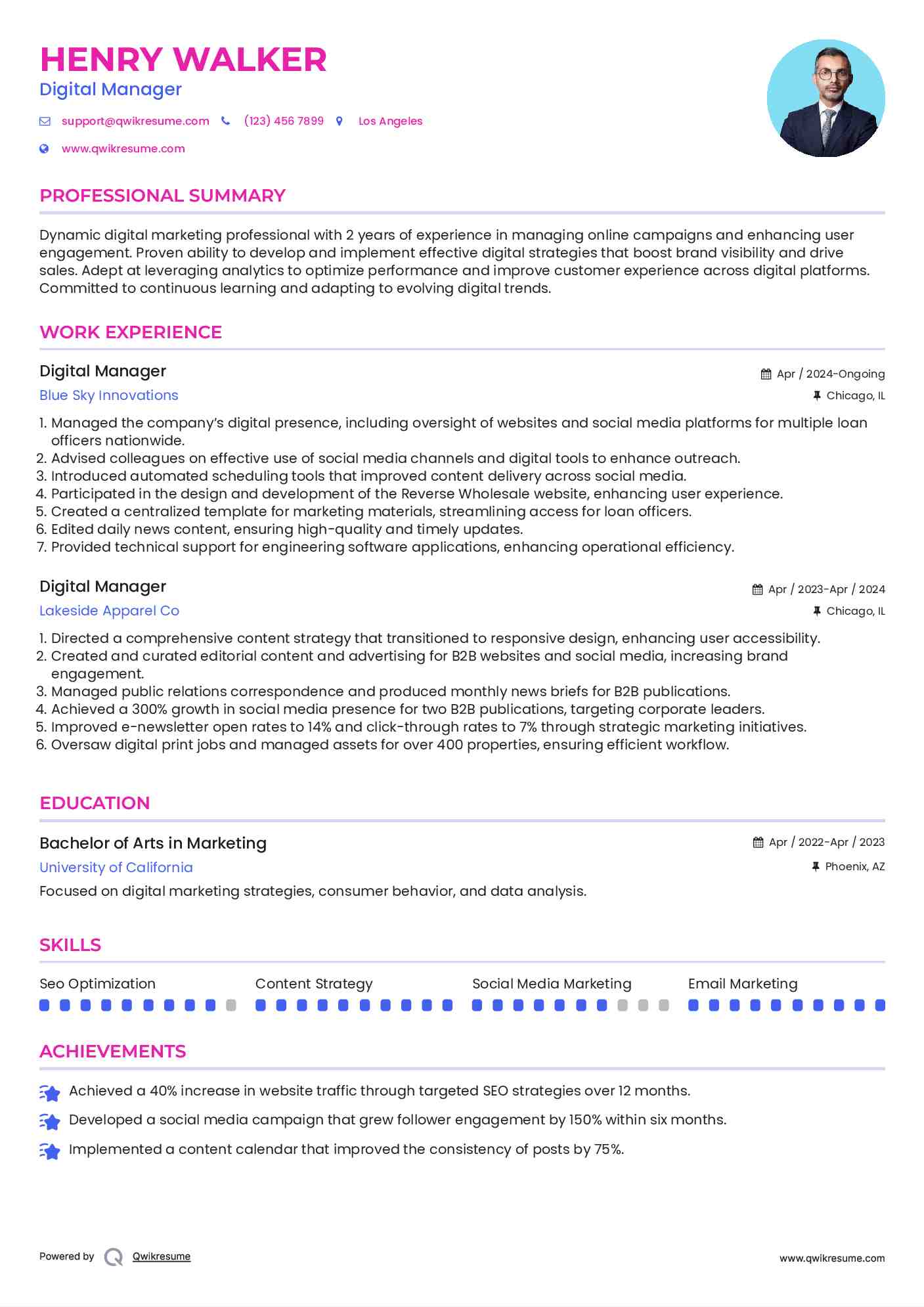 Digital Manager Resume Model