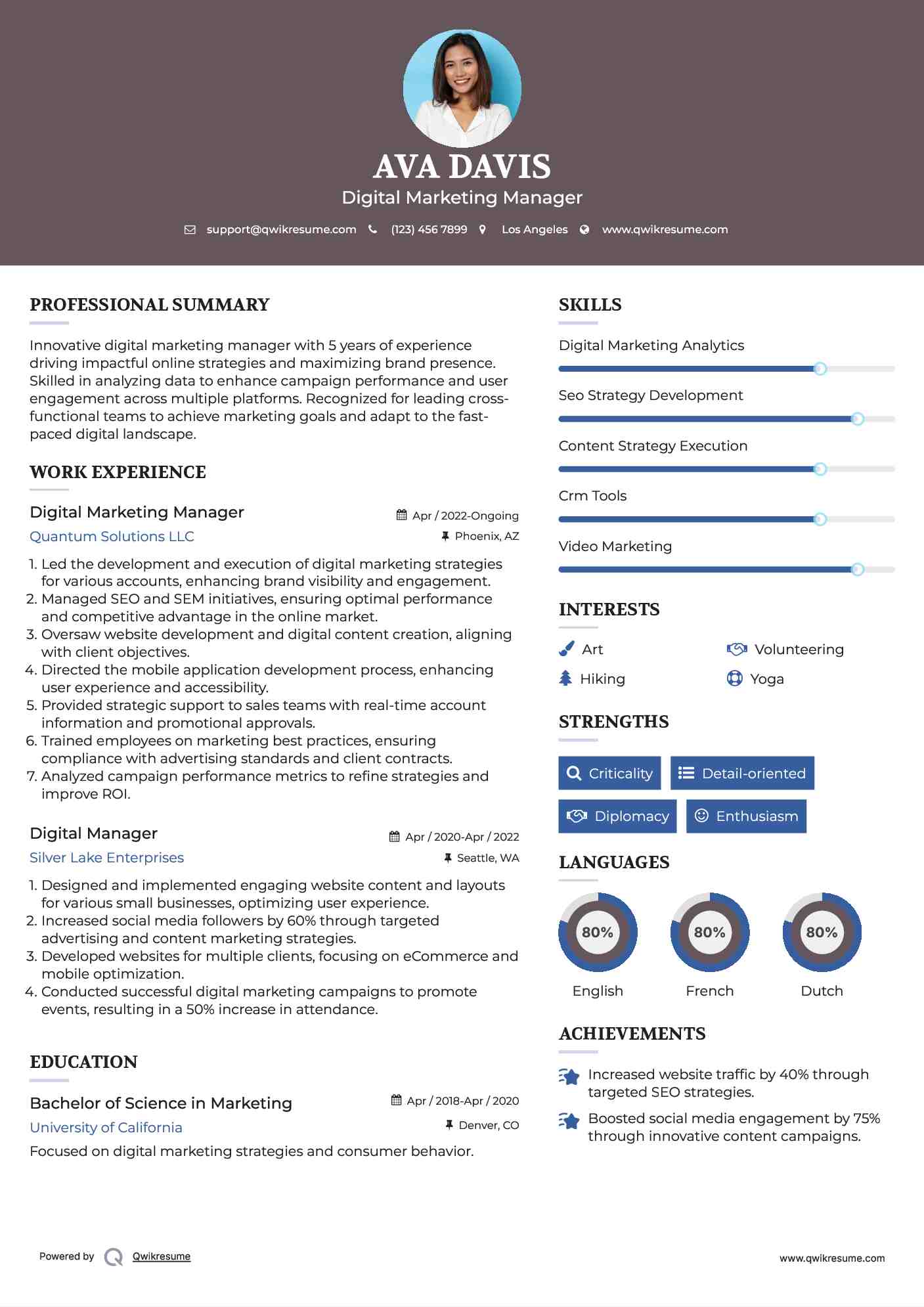 Digital Marketing Manager Resume Model