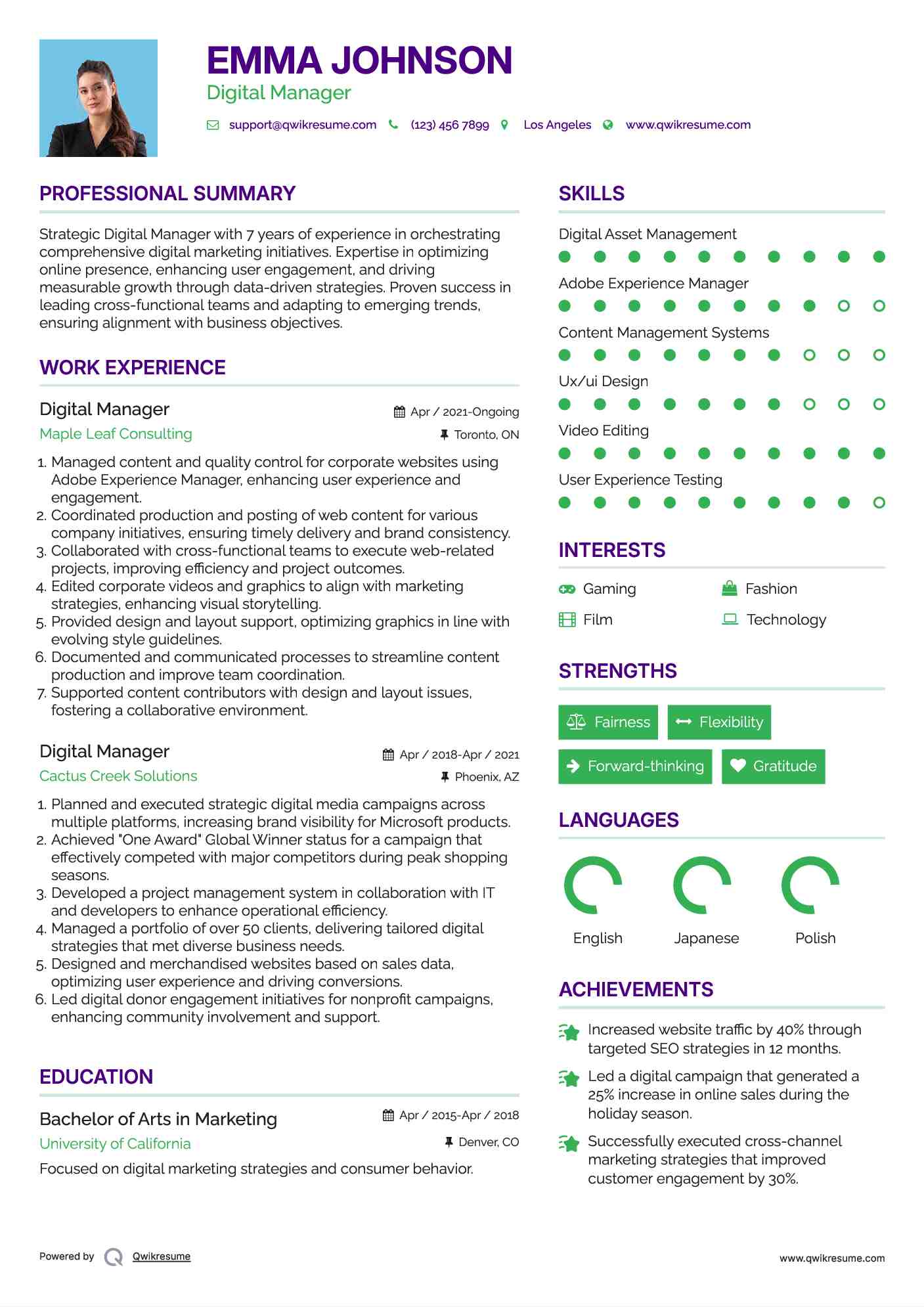 Digital Manager Resume Format