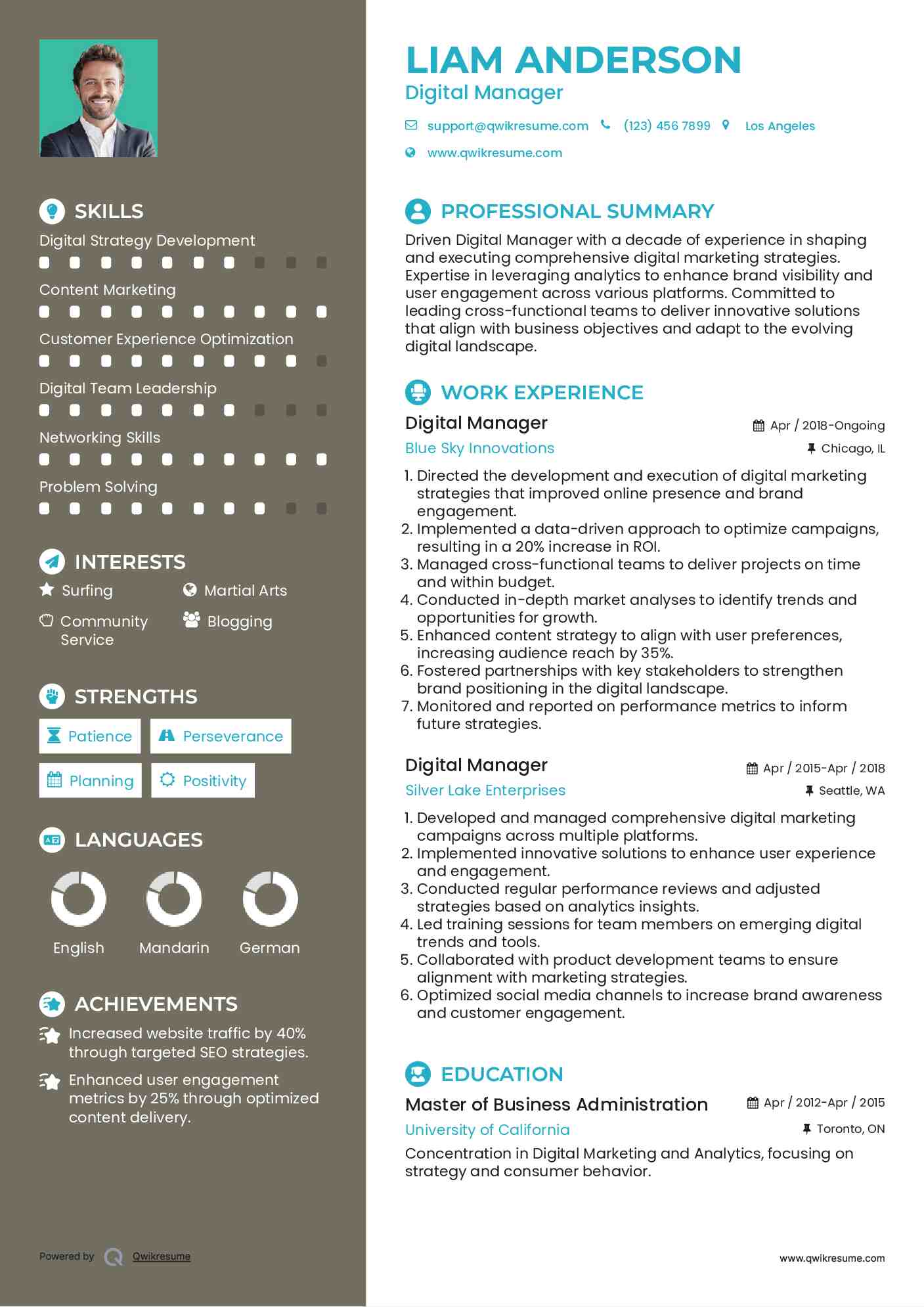 Digital Manager Resume Sample