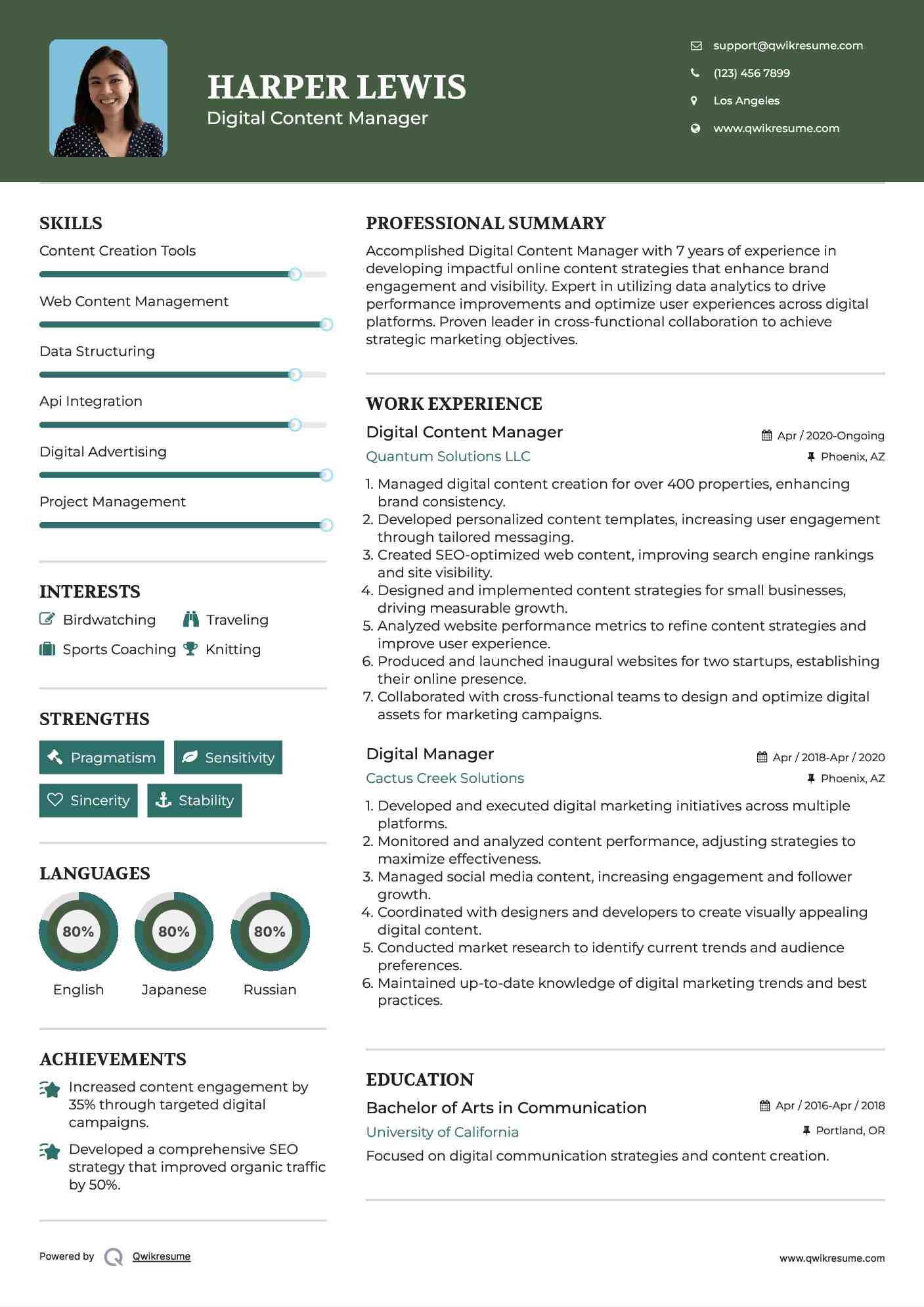Digital Content Manager Resume Sample