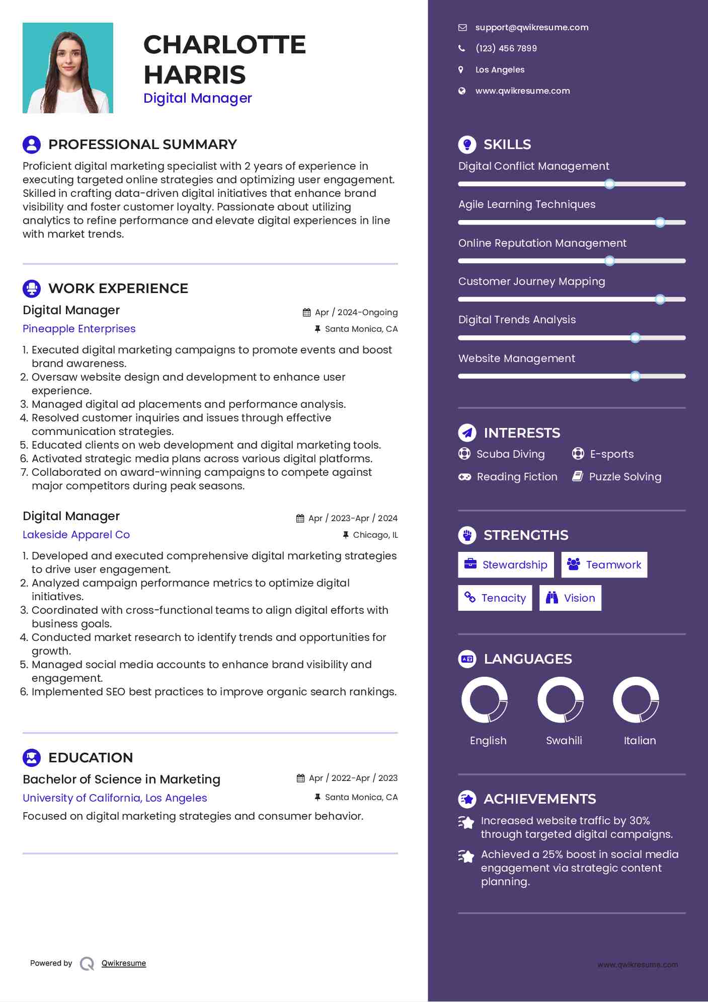 Digital Manager Resume Template