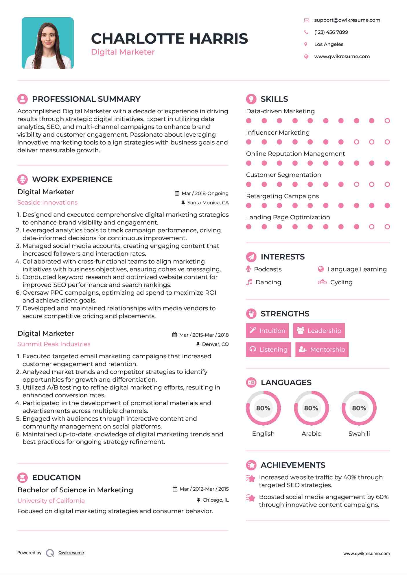 Digital Marketer Resume Sample