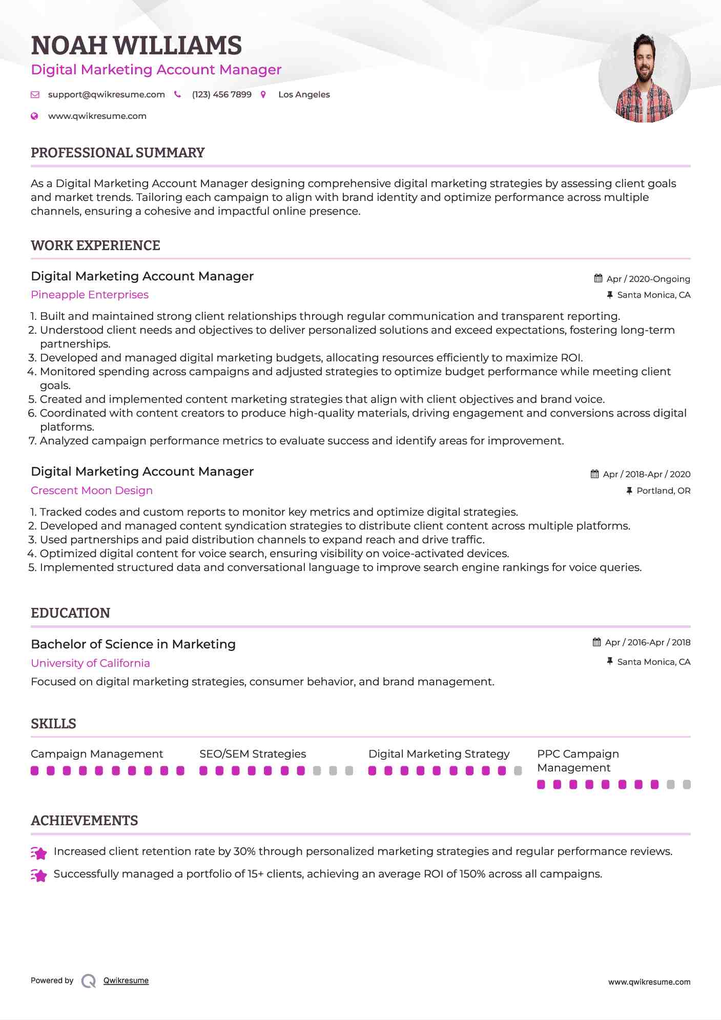 Digital Marketing Account Manager Resume Example