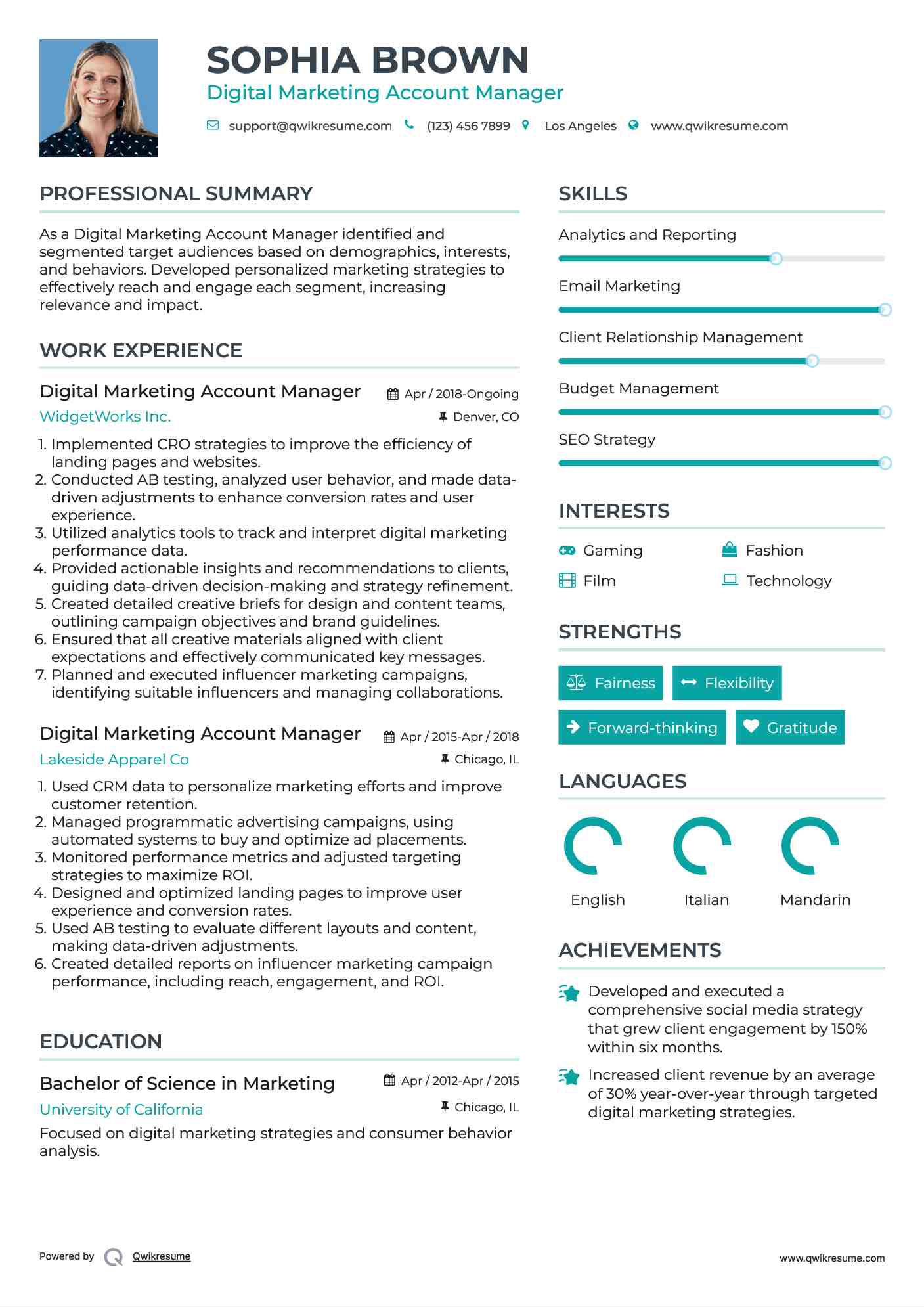 Digital Marketing Account Manager Resume Model