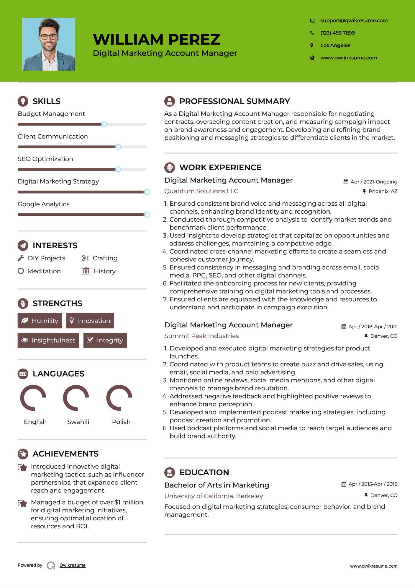 Digital Marketing Account Manager Resume Format