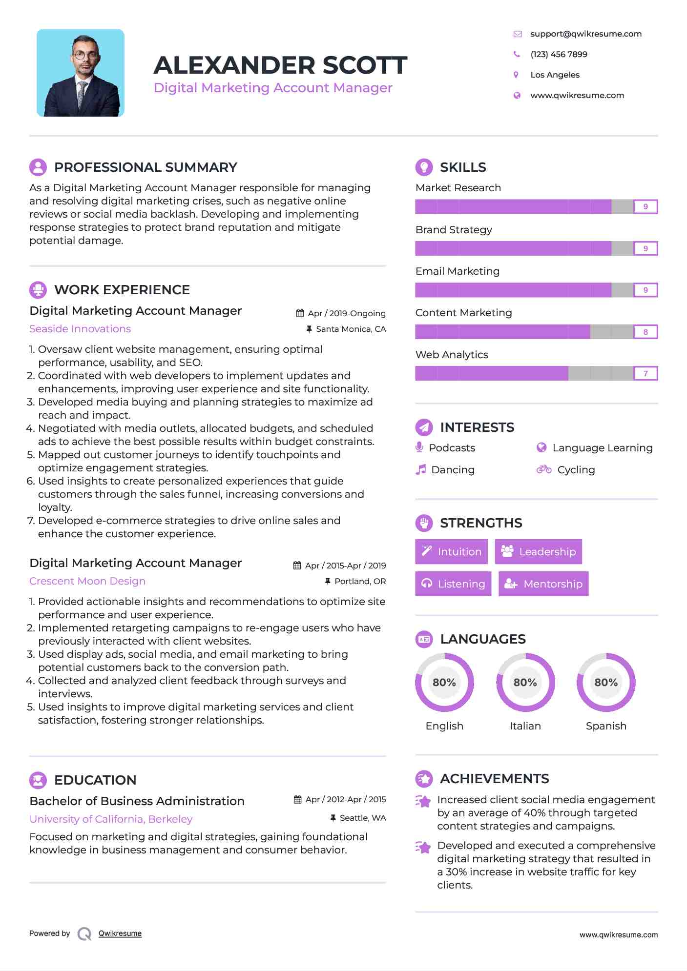 Digital Marketing Account Manager Resume Example