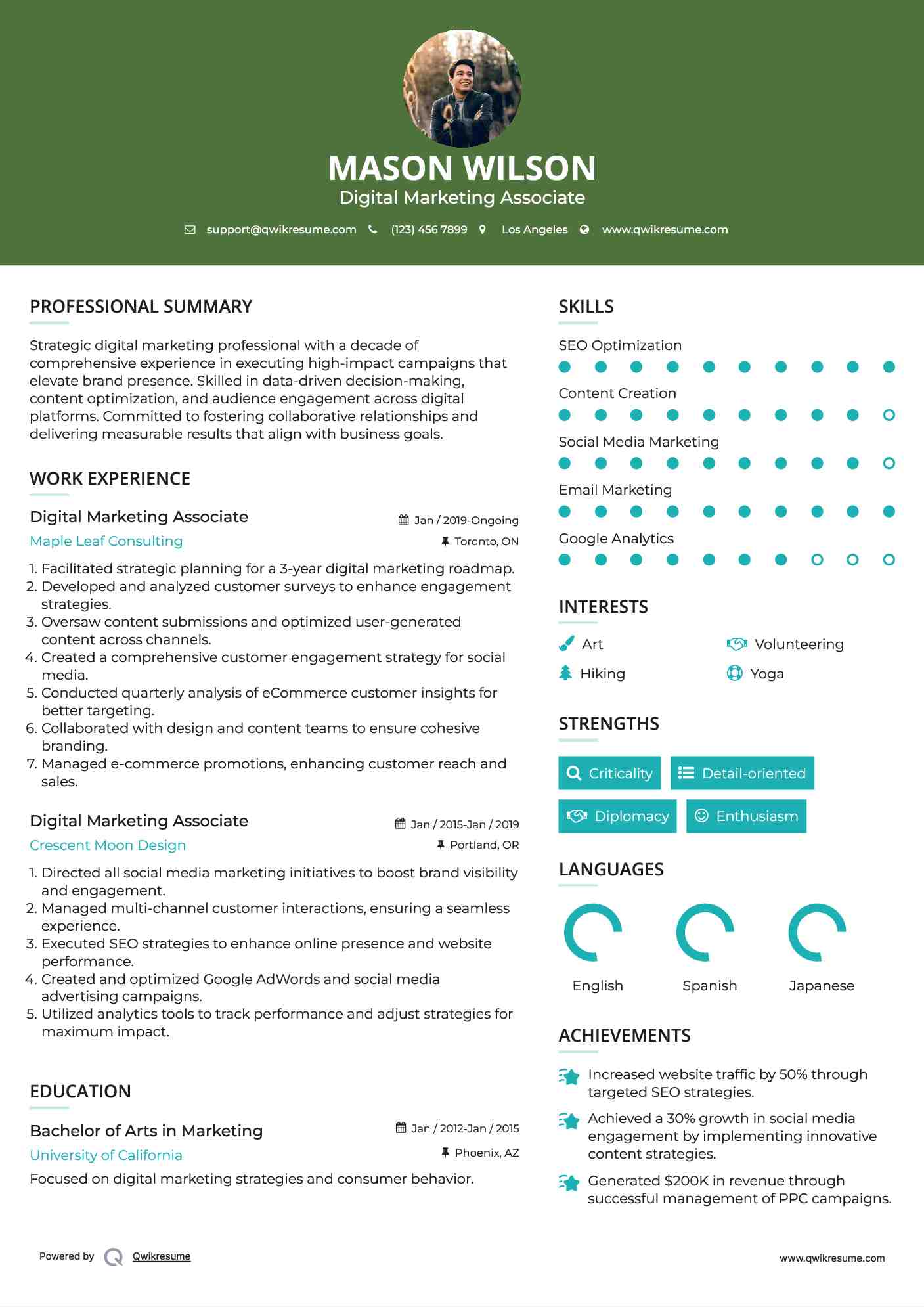 Digital Marketing Associate Resume Sample