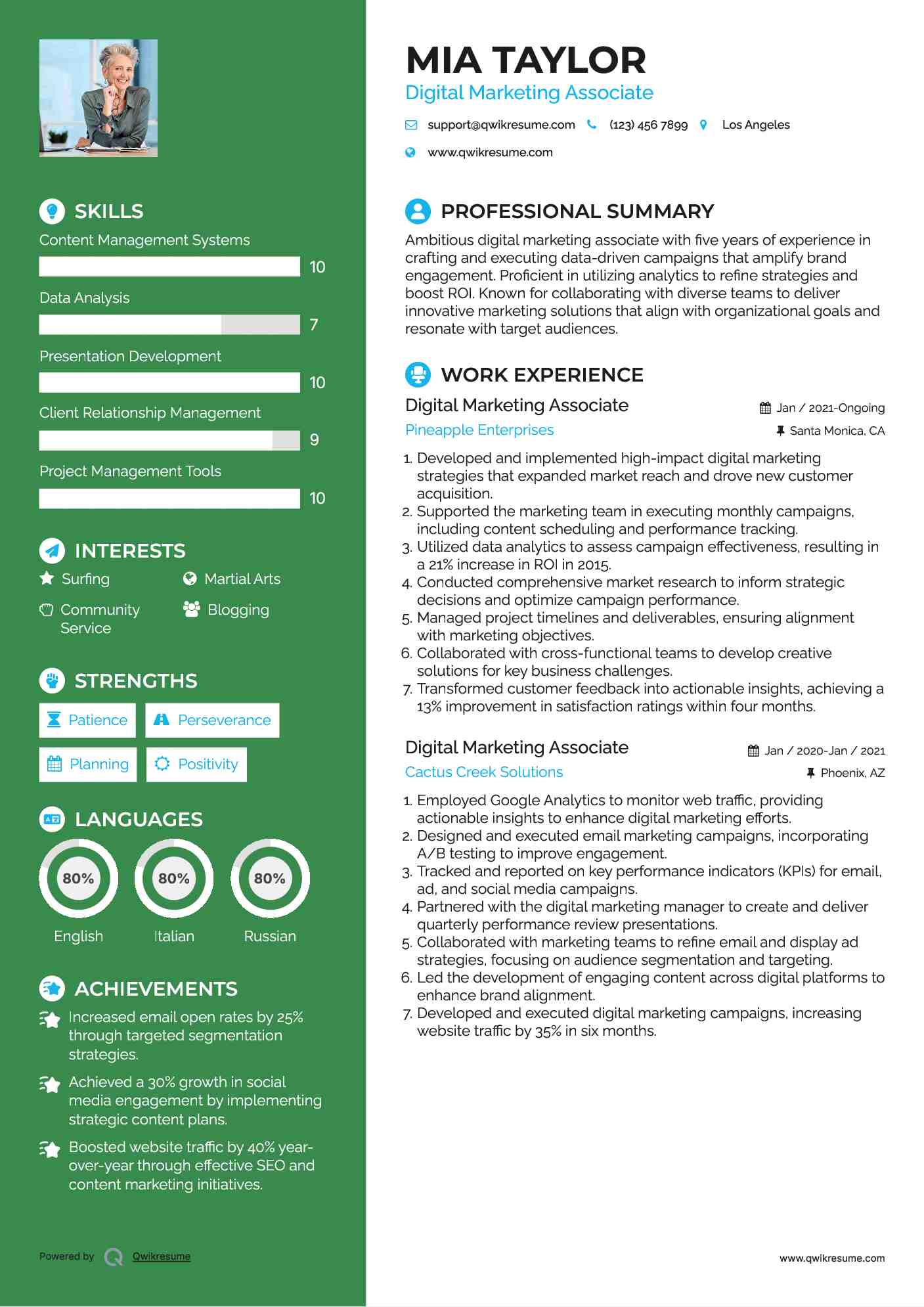 Digital Marketing Associate Resume Model