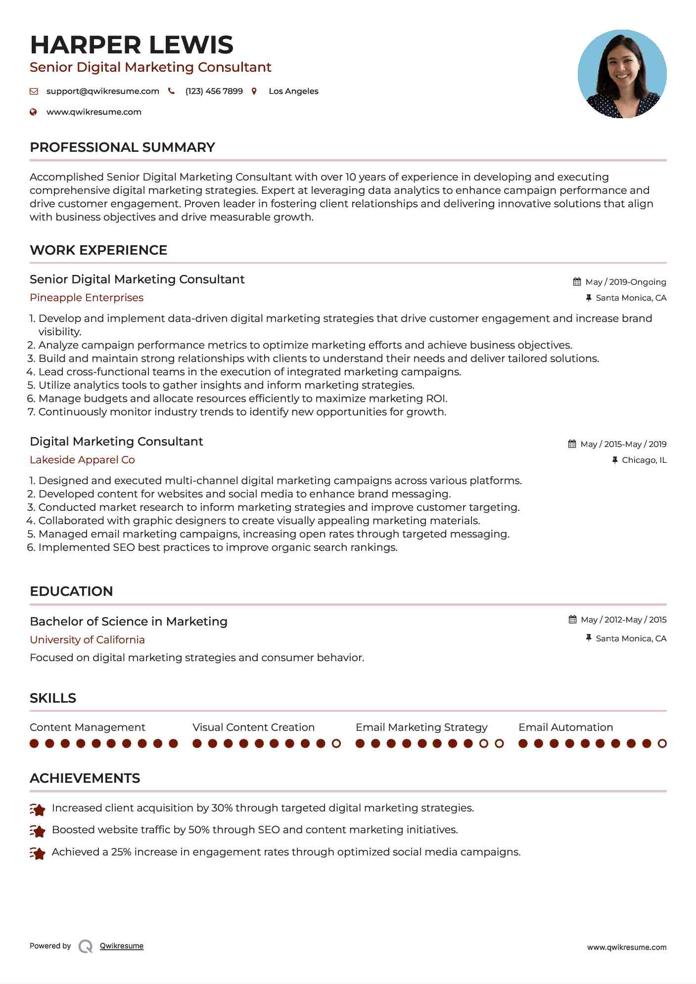 Digital Marketing Consultant Resume Samples QwikResume
