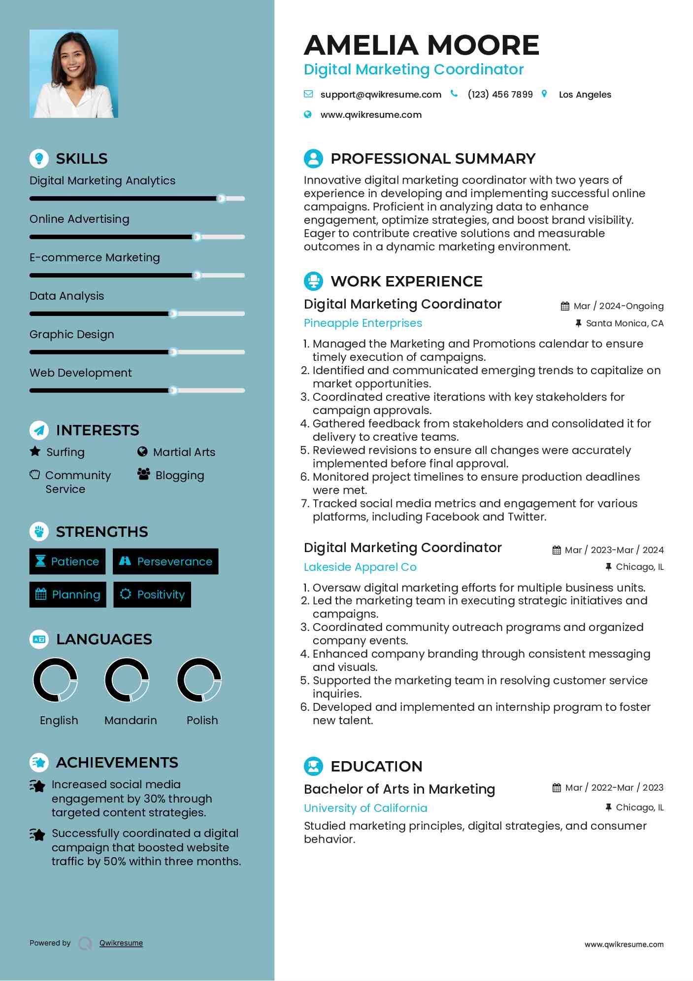 Digital Marketing Coordinator Resume Format