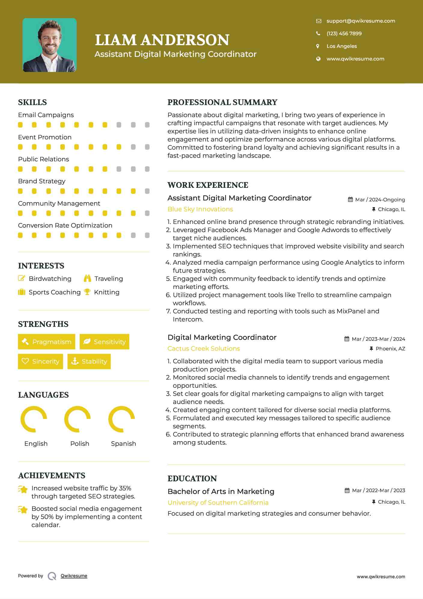 Assistant Digital Marketing Coordinator Resume Sample