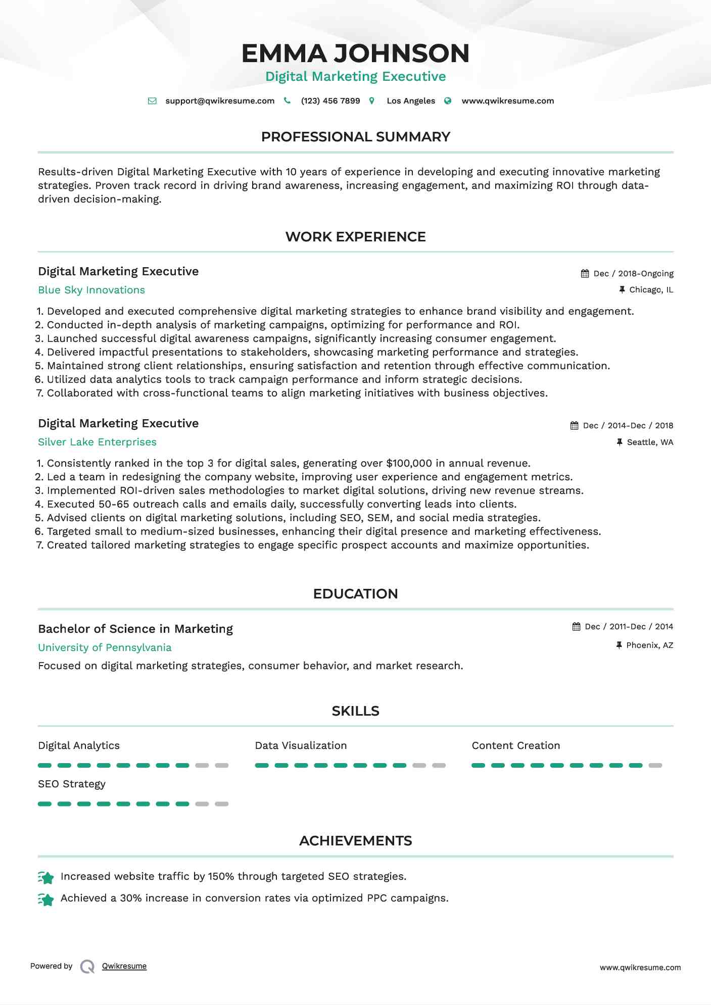 Digital Marketing Executive Resume Sample
