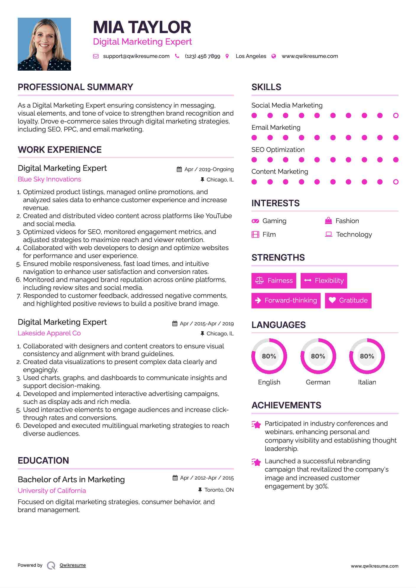 Digital Marketing Expert Resume Example
