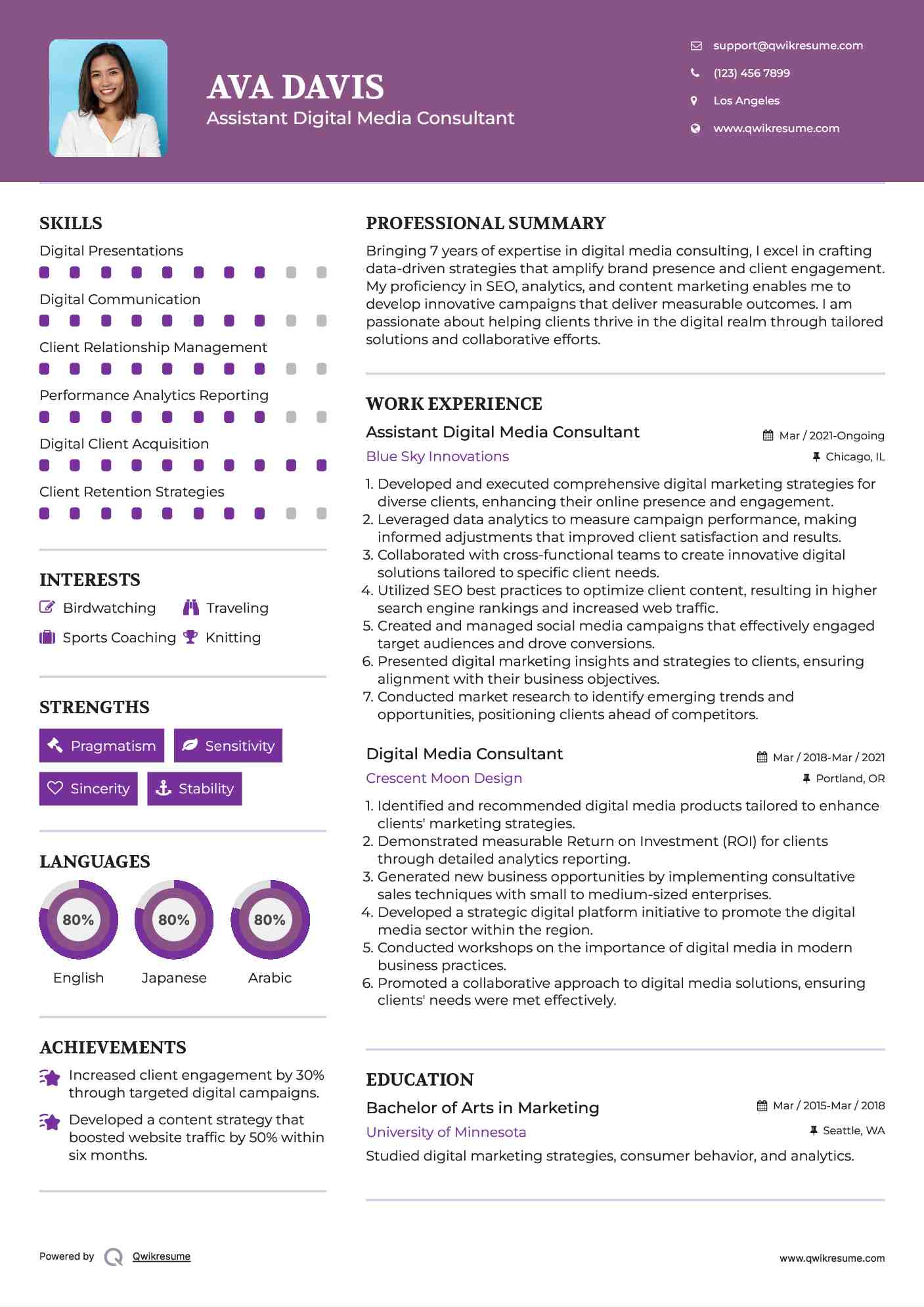 Assistant Digital Media Consultant Resume Format