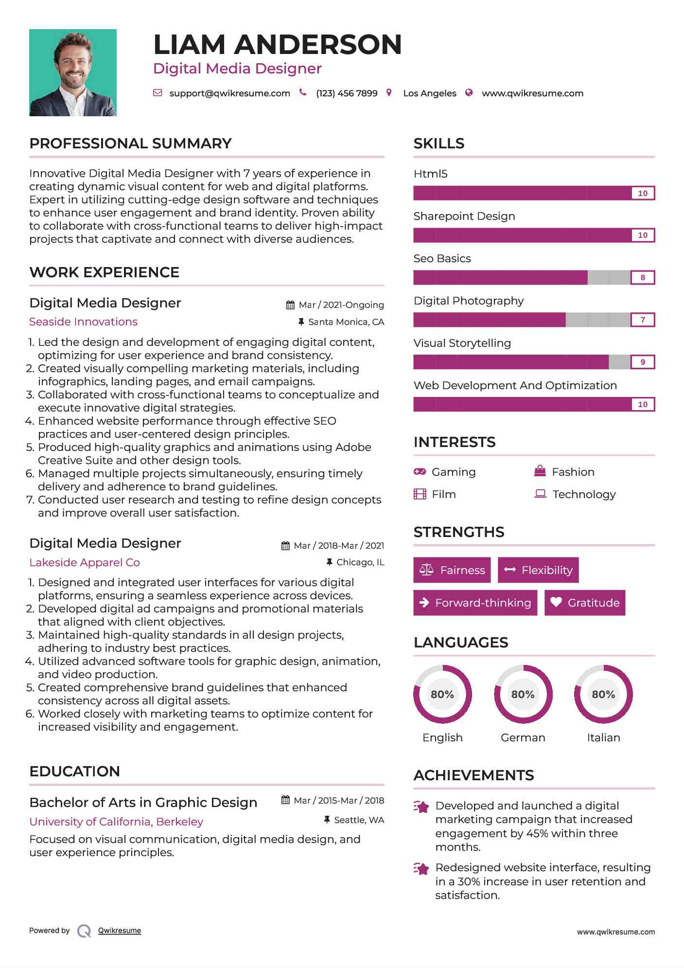 Digital Media Designer Resume Sample